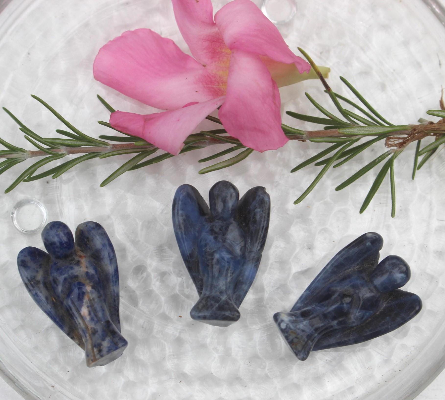 Sodalite Guardian Angel, Small Crystal Angel Figurine, Protection- Comfort- Remembrance- Gemstone, Keepsake Memento, 1.5 inch.