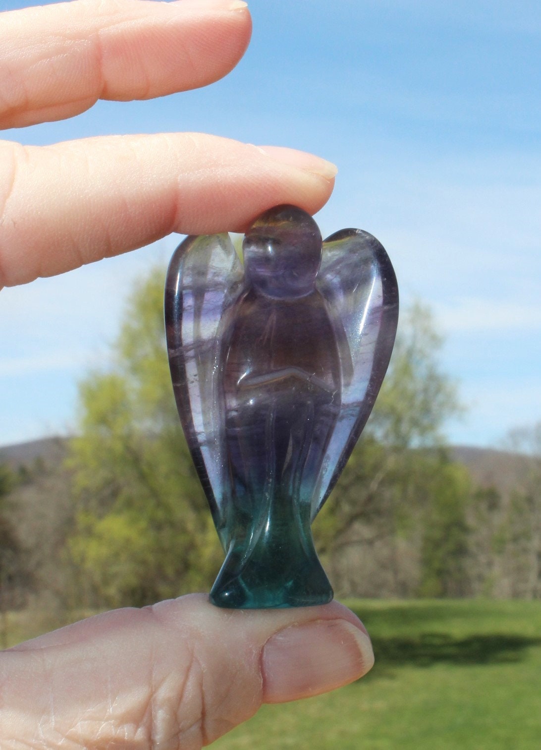 Fluorite Guardian Angel Crystal Figurine, Protection Stone. Pocket Angel, 2 inch Healing Stature.