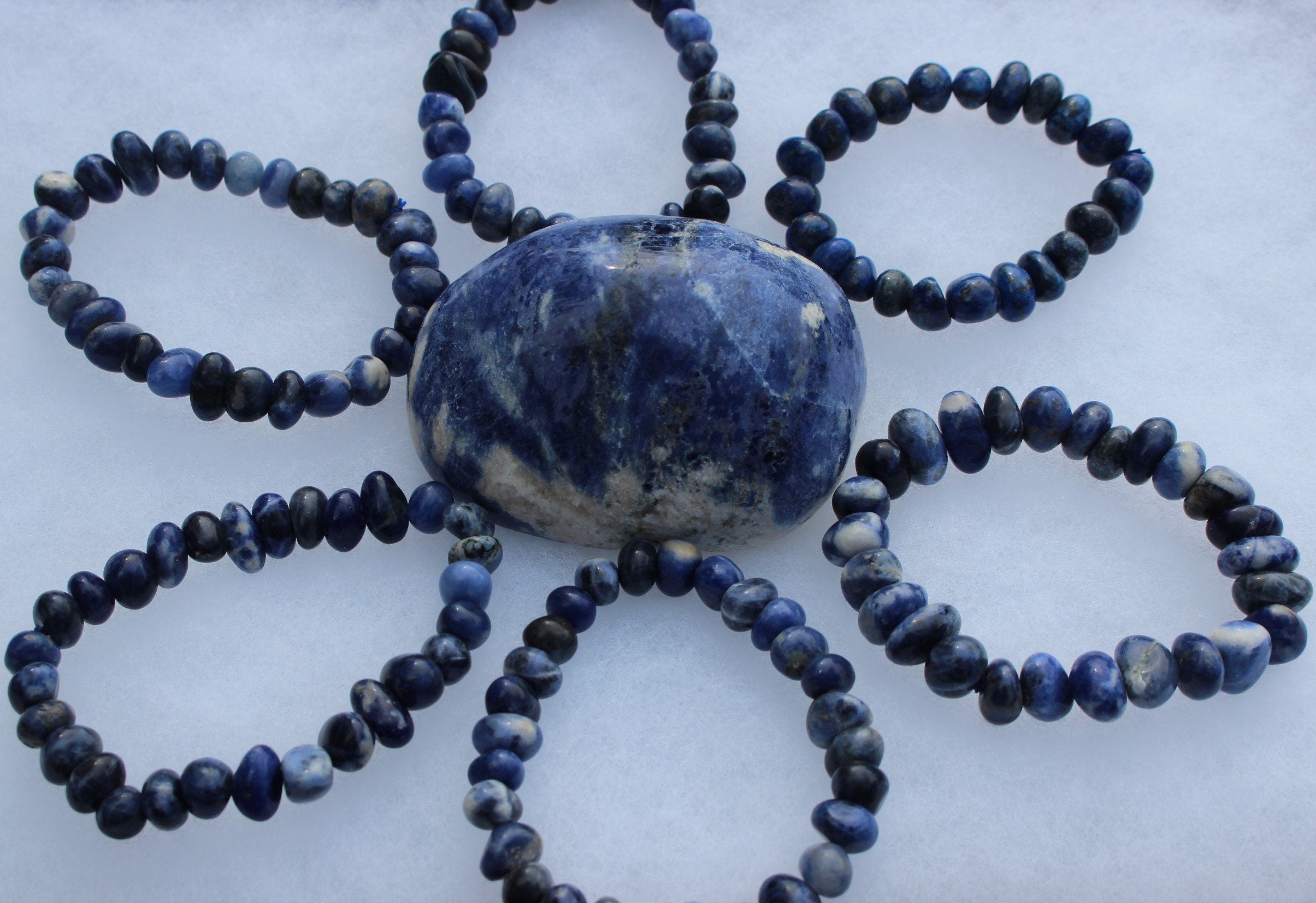 Handmade Sodalite Stretch Bracelet, Fits Most Wrists, Polished Crystal-Gemstone Bracelet, Deep Blue Night Sky Color, Chakra Jewelry.