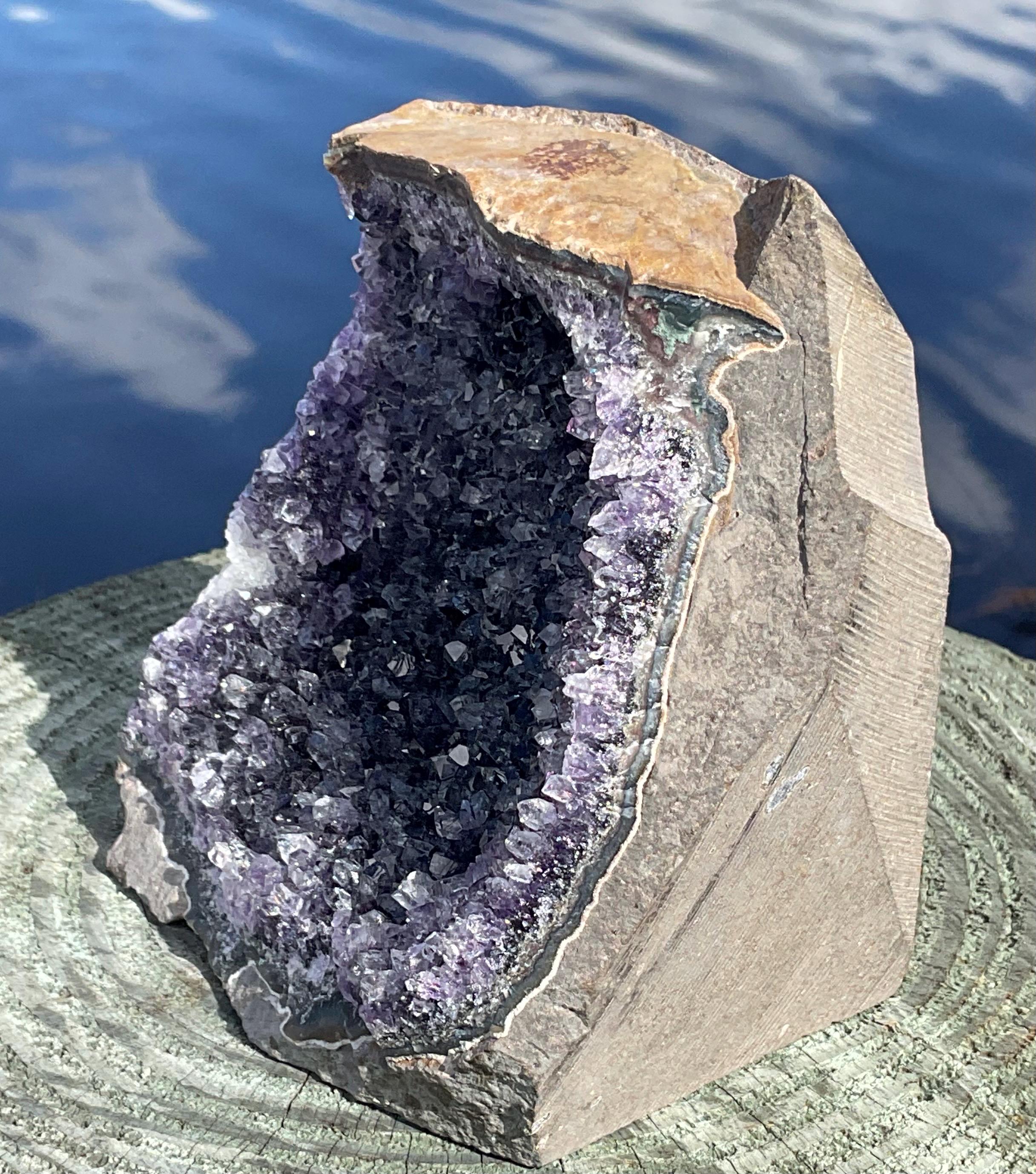 Amethyst Geode Crystal Tower, Deep Purple Self Standing Cathedral for Boho Crystal Home-Office Décor, 2.0 lbs. Free Shipping!