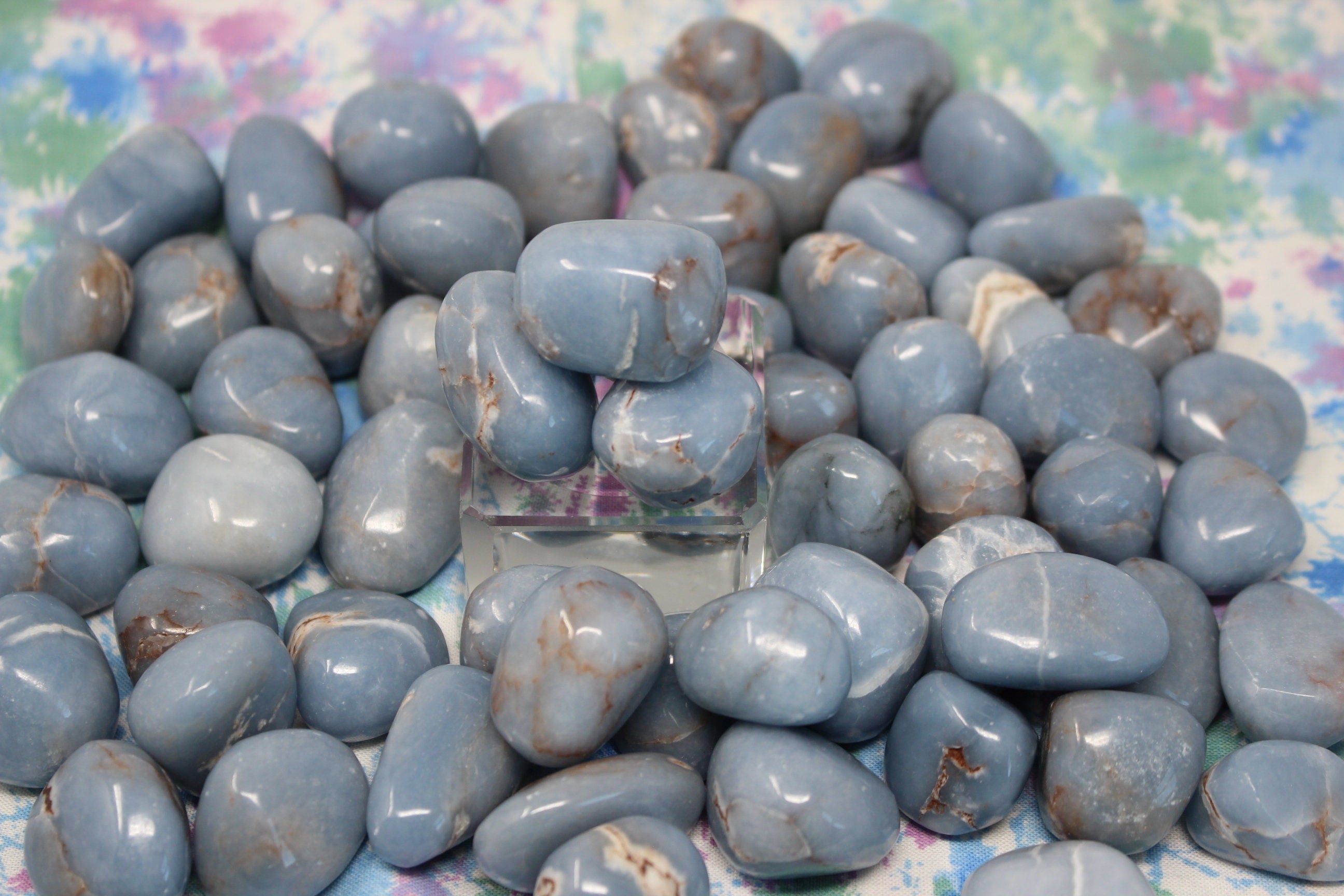 Angelite Crystal Nuggets, Peruvian Tumbled Polished Stones- Rocks, Blue Anhydrate, Altars Grids, Three Stones Each -1.5 oz -2.0 oz