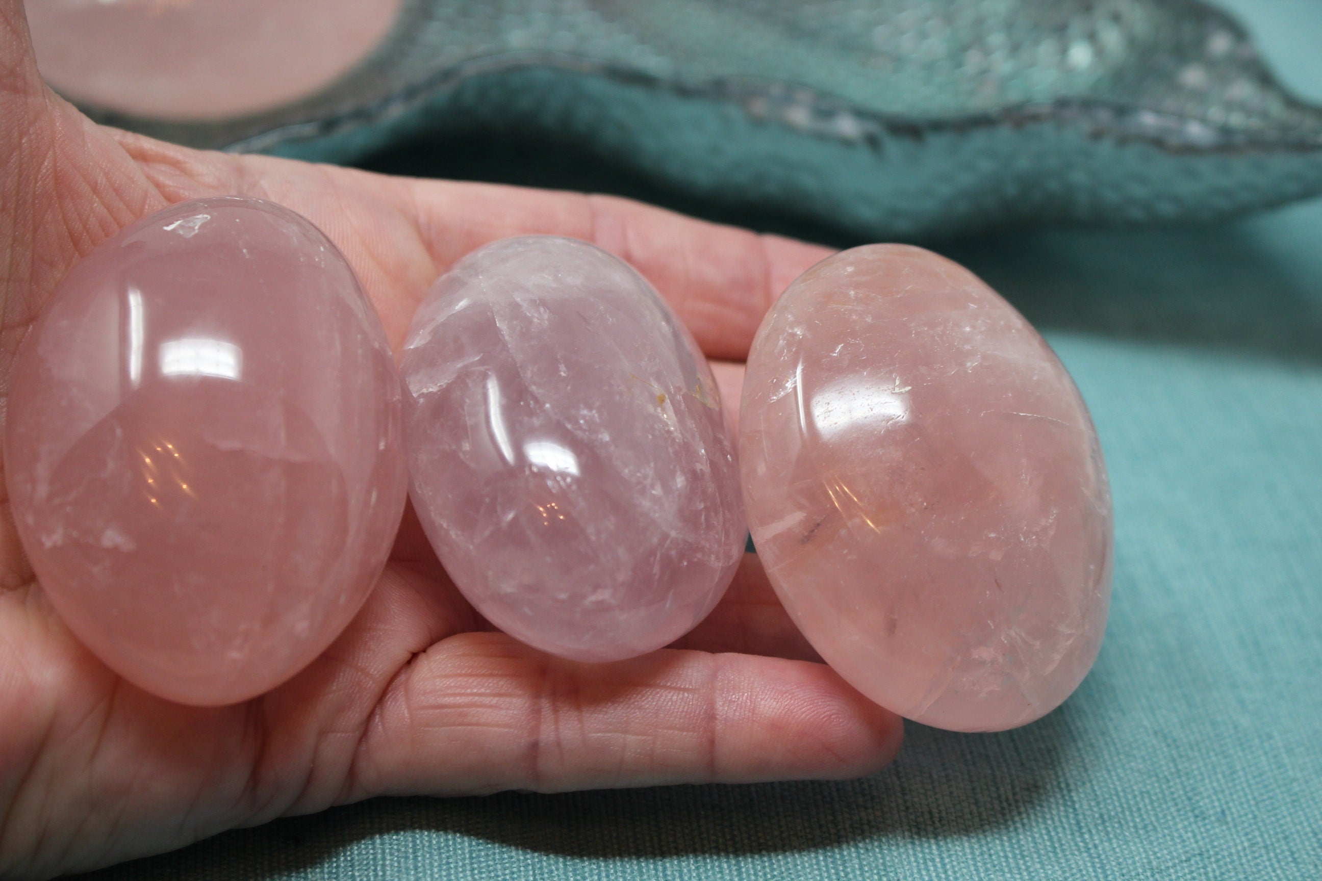 Rose Quartz Palm Stone, Meditation Stone, Puffy Rose Quartz Gallet, Large Pocket Stone- Nice Color & Polish.