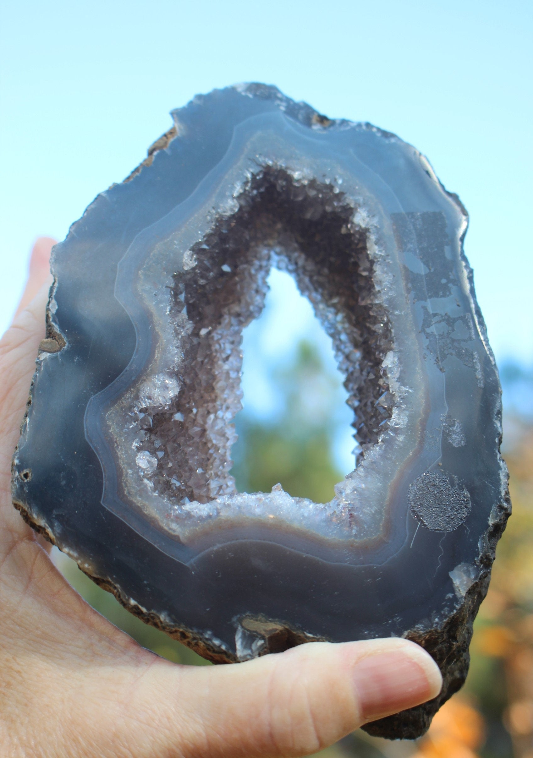 Amethyst Geode Thick Sliced Specimen, Hollow Cavity Lined with Druzy. Boho Home Office Décor Spa Room Altar