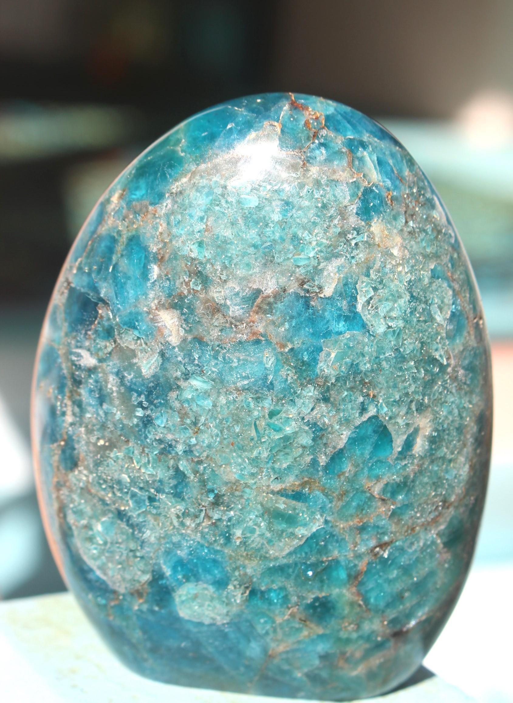 Blue Apatite Tower Obelisk, Polished Gemstone Specimen, Self Standing Crystal.