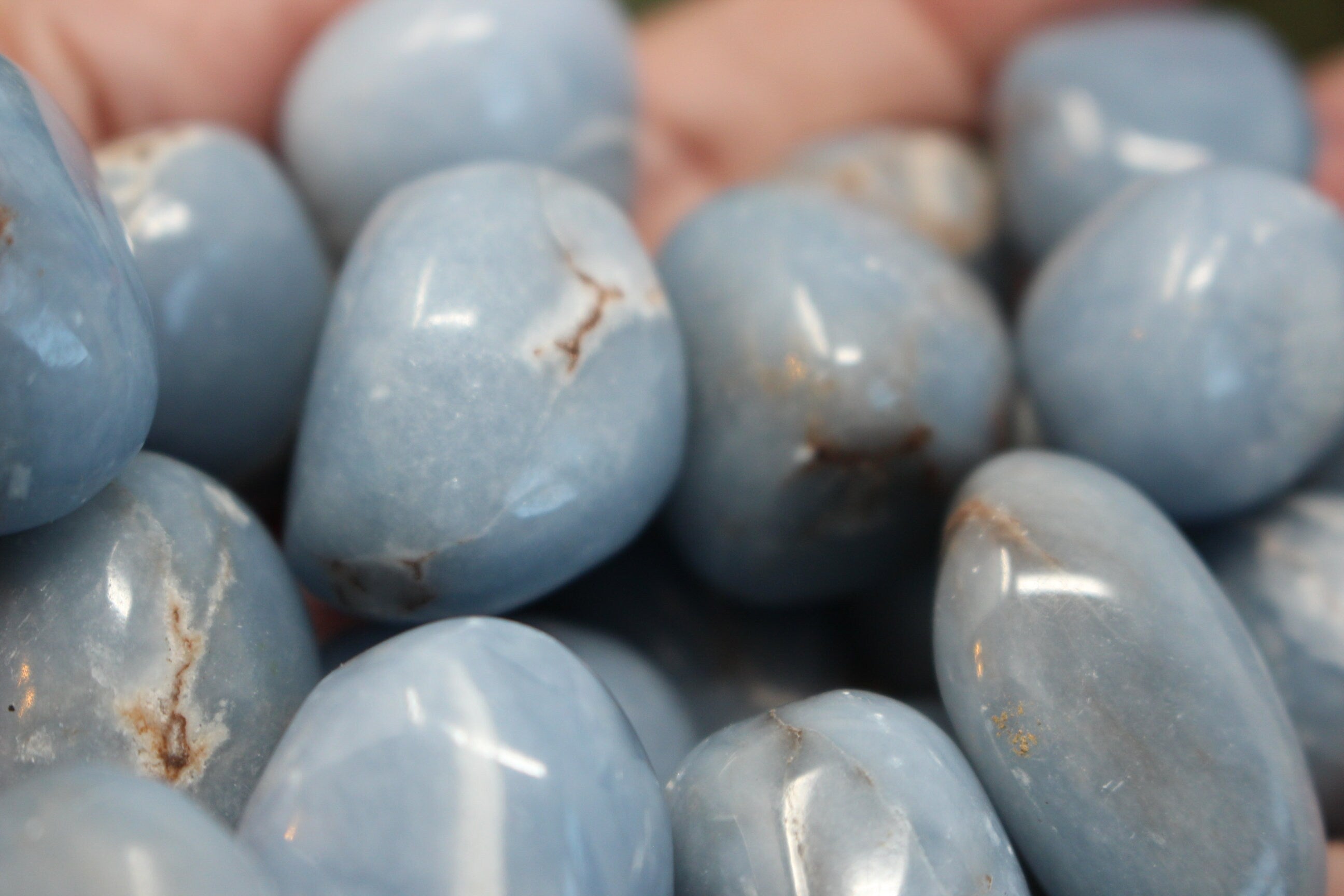 Angelite Crystal Nuggets, Peruvian Tumbled Polished Stones- Rocks, Blue Anhydrate, Altars Grids, Three Stones Each -1.5 oz -2.0 oz
