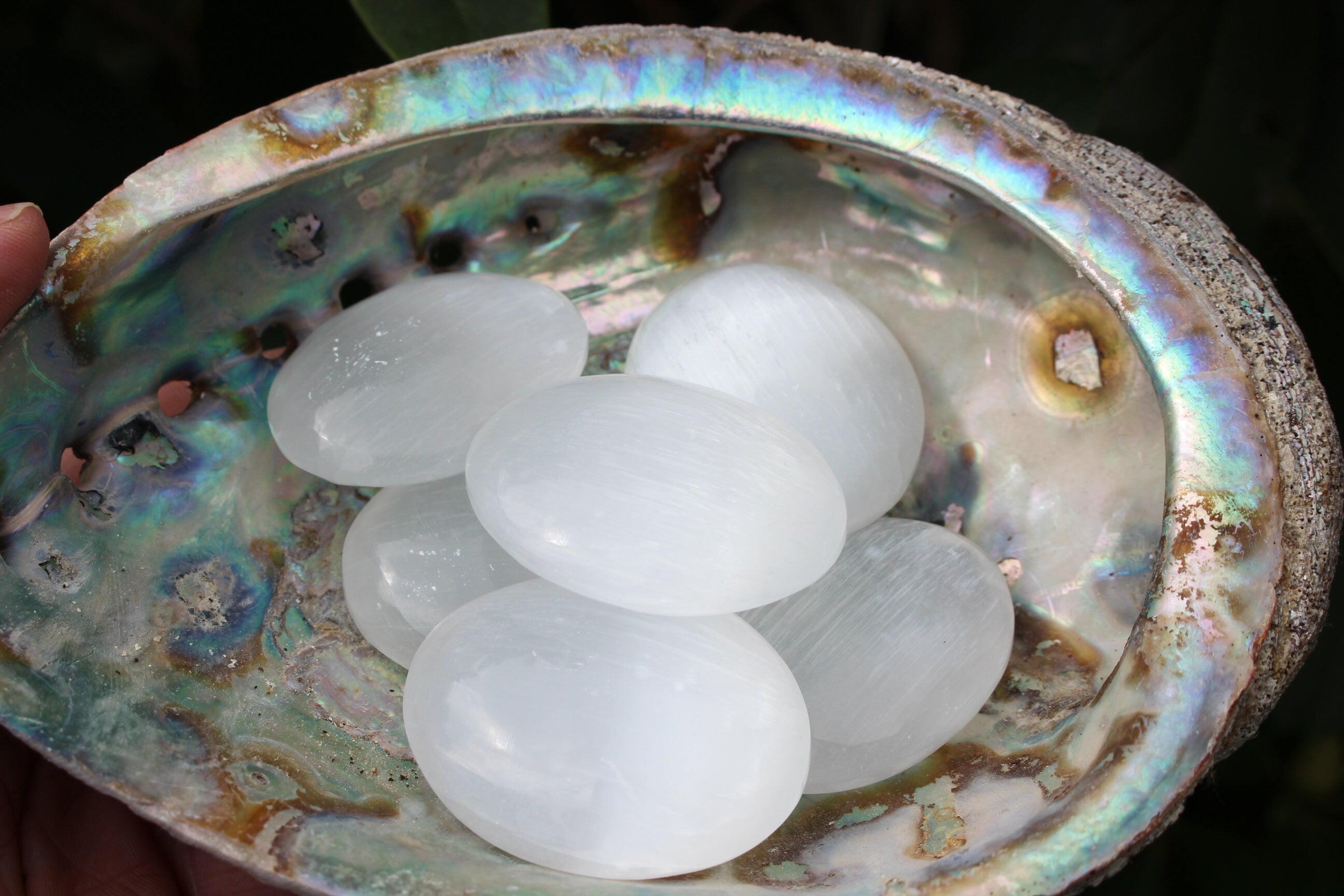 Pair of Selenite Palm Stones, Worry Stones, Crystal White Meditation Stones, Smooth Polish feels great in your hands. Nice Stocking Stuffer!