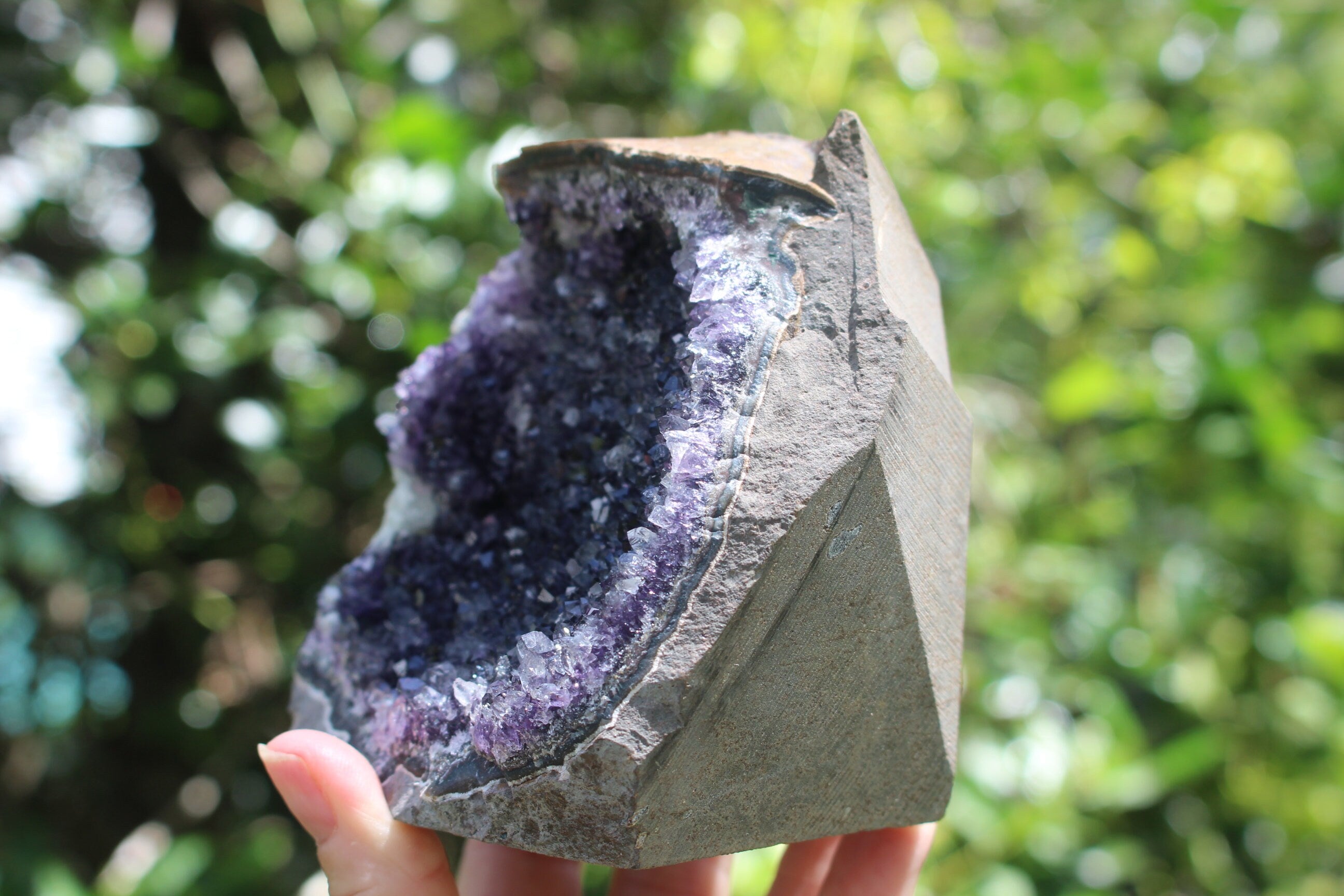 Amethyst Geode Crystal Tower, Deep Purple Self Standing Cathedral for Boho Crystal Home-Office Décor, 2.0 lbs. Free Shipping!
