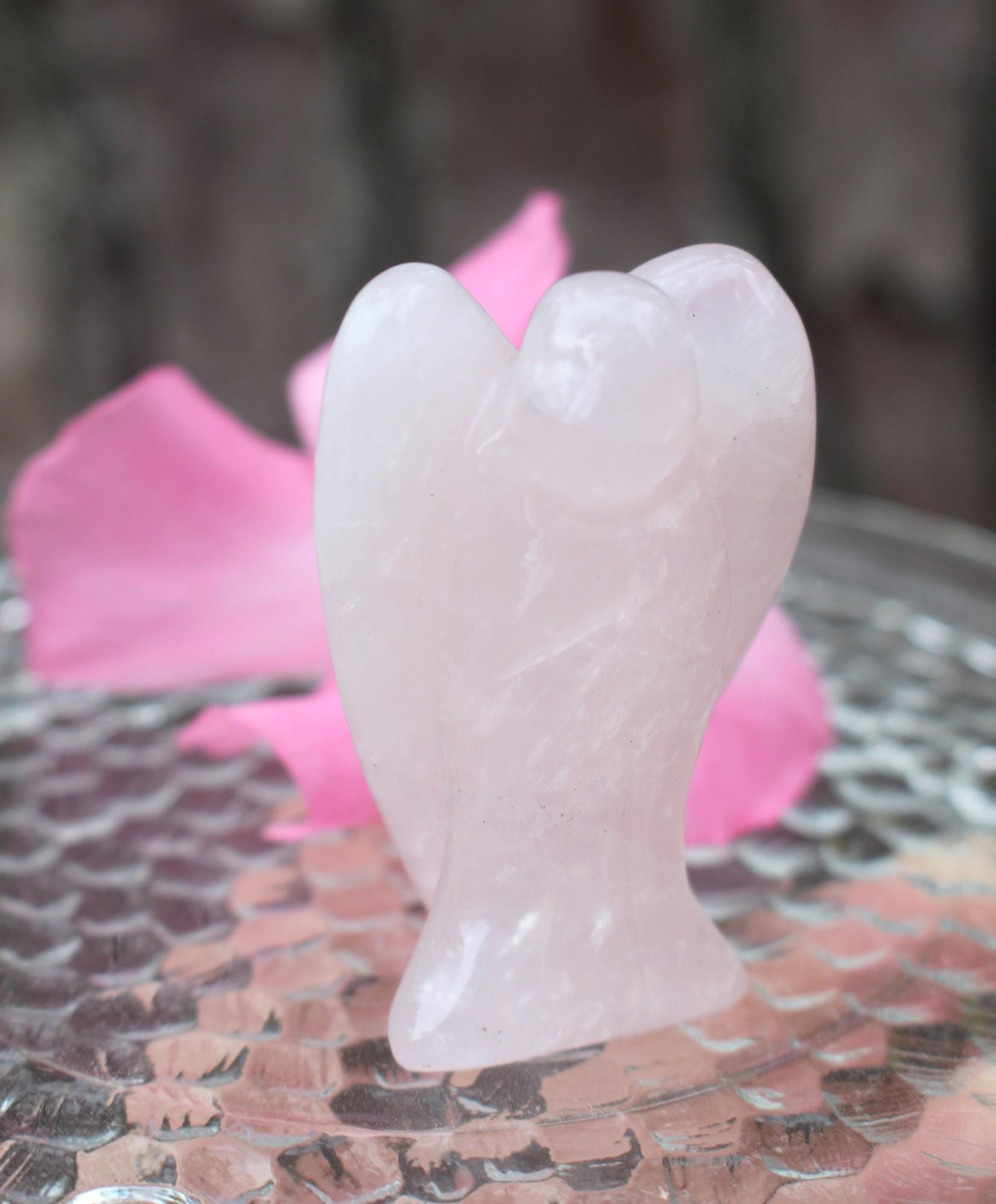 Rose Quartz Guardian Angel, 2 in Crystal Figurine, Pink Protection Stone, Keepsake Memento, Comfort, Love- Devotion