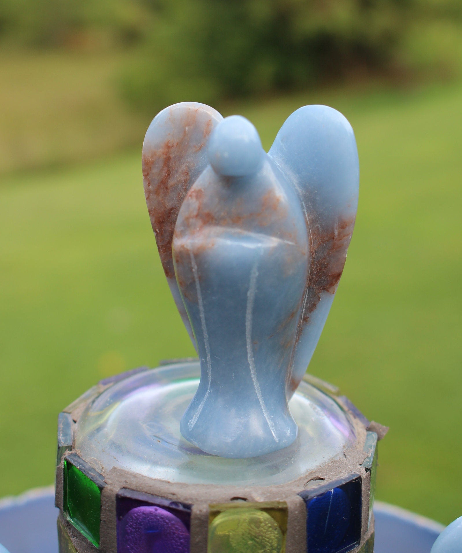 Angelite Guardian Angel, Protection Figurine, Gemstone Angel Keepsake, Memento, Natural Sky Blue Color, Gift for Mom.