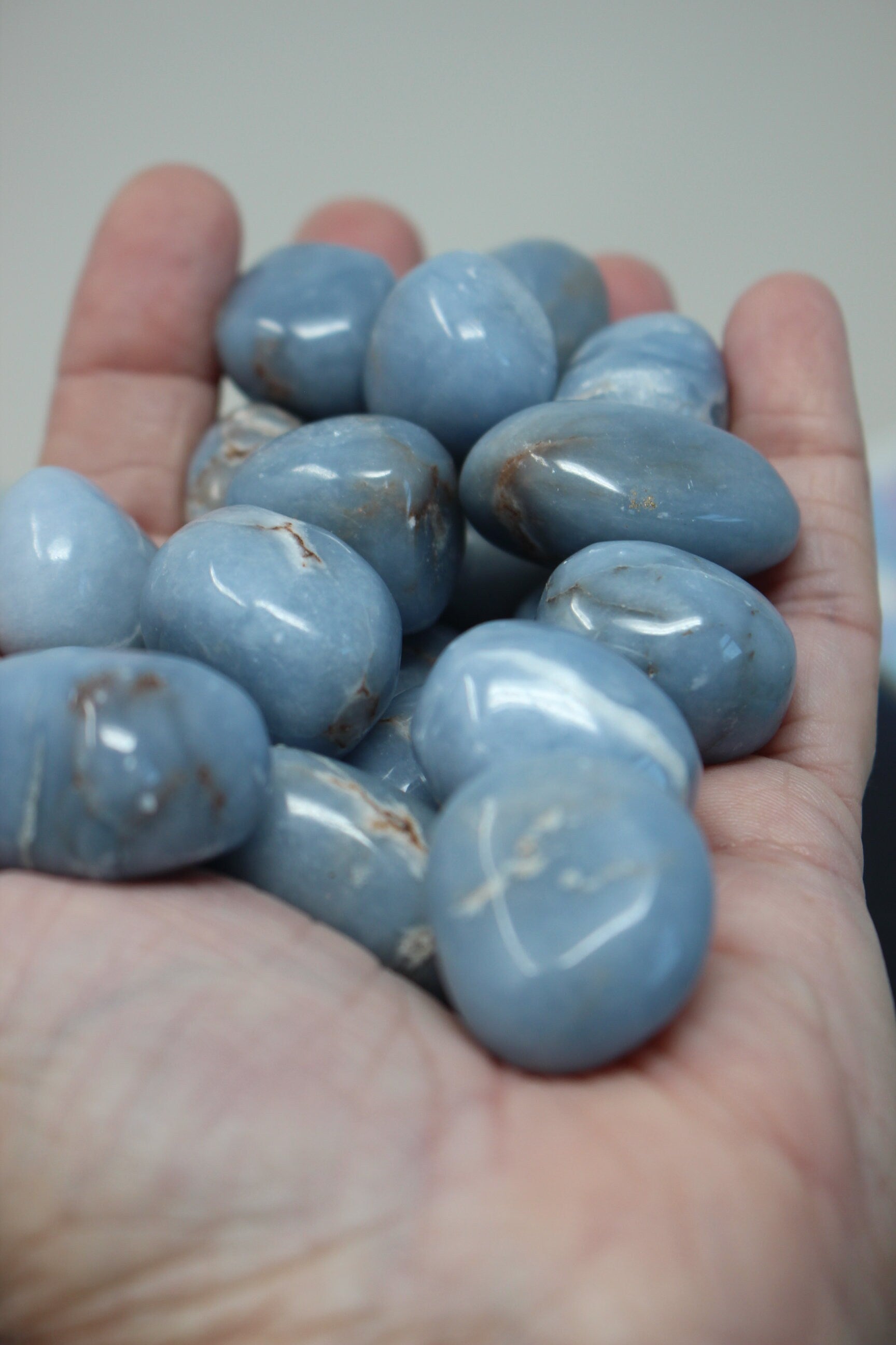 Angelite Crystal Nuggets, Peruvian Tumbled Polished Stones- Rocks, Blue Anhydrate, Altars Grids, Three Stones Each -1.5 oz -2.0 oz