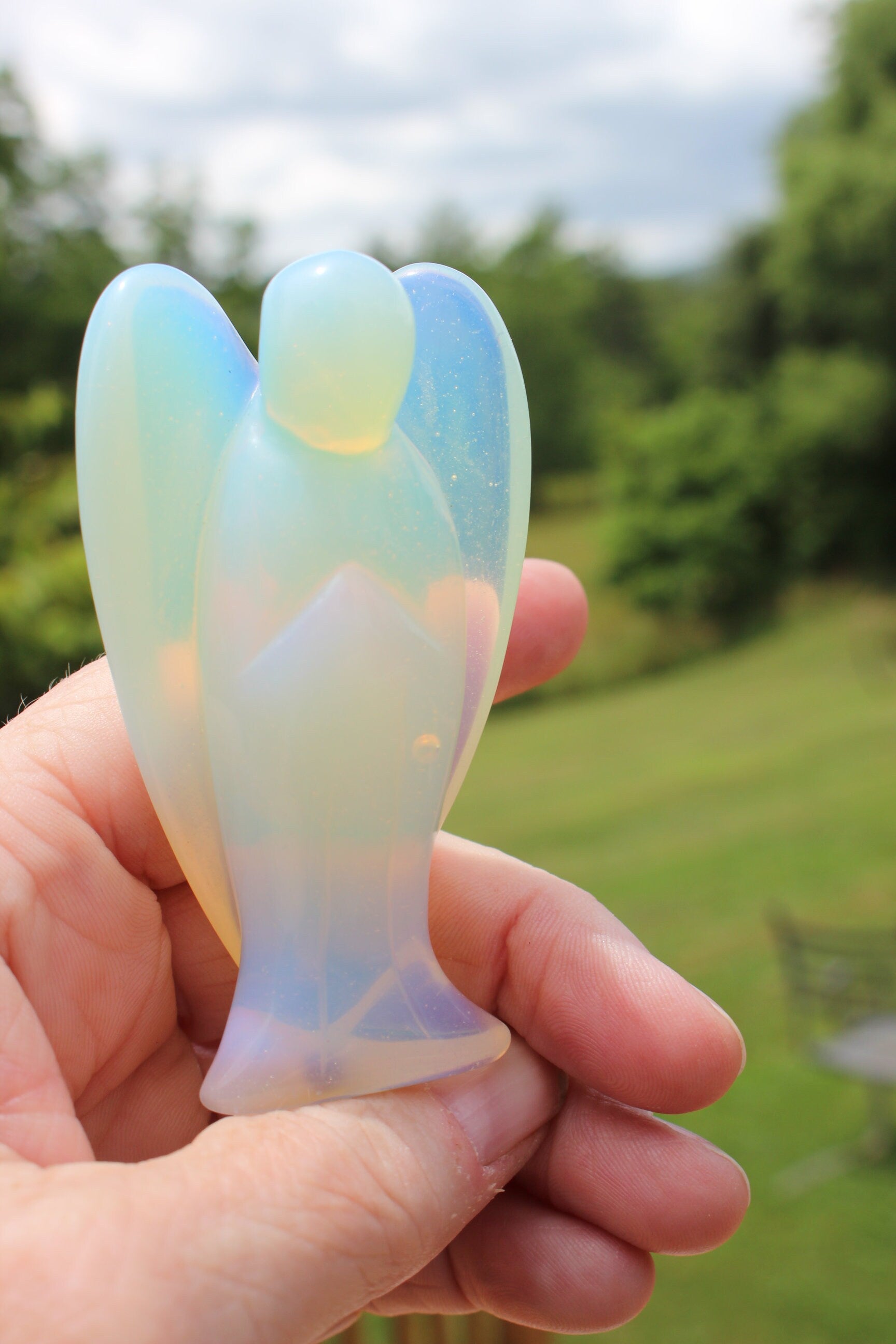 Extra Large Opalite Guardian Angel, Crystal Angel Figurine, Pocket Stone, Protection Gemstone. Keepsake Memento, 3.0 inches tall. Ships Free