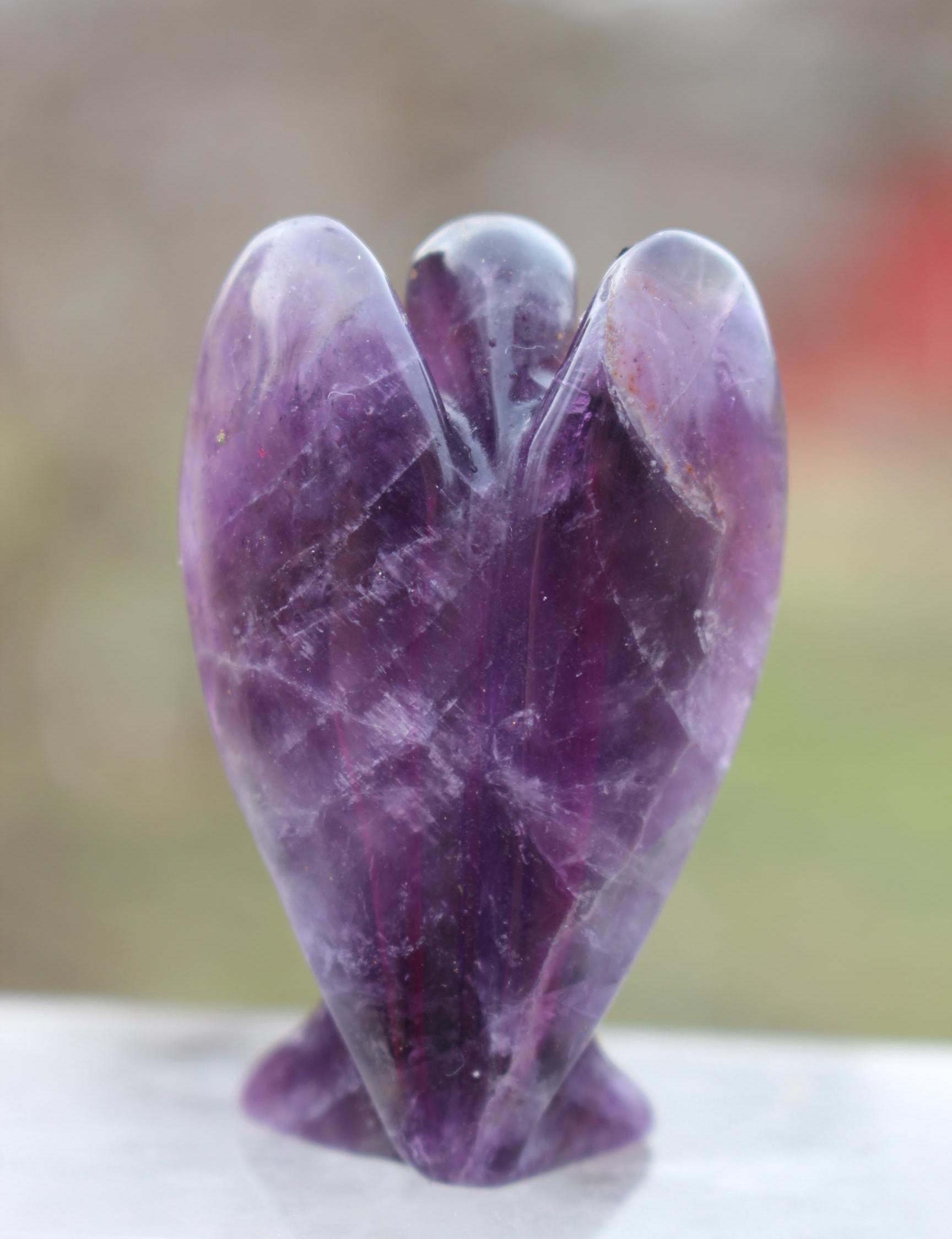 Extra Large Dark Amethyst Guardian Angel-Carved Crystal Angel Figurine, Gemstone Keepsake, Protection Stone, AAA quality- 3.0 in tall