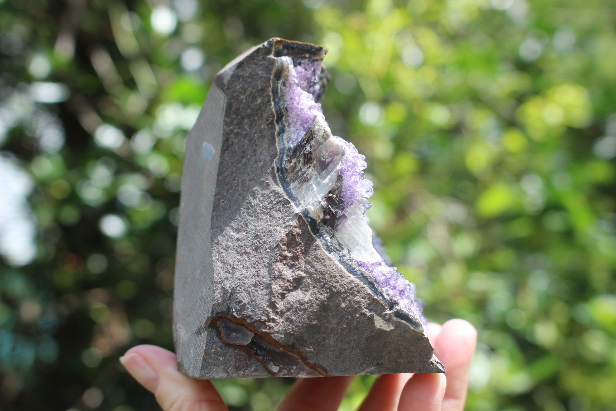 Amethyst Geode Crystal Tower, Deep Purple Self Standing Cathedral for Boho Crystal Home-Office Décor, 2.0 lbs. Free Shipping!