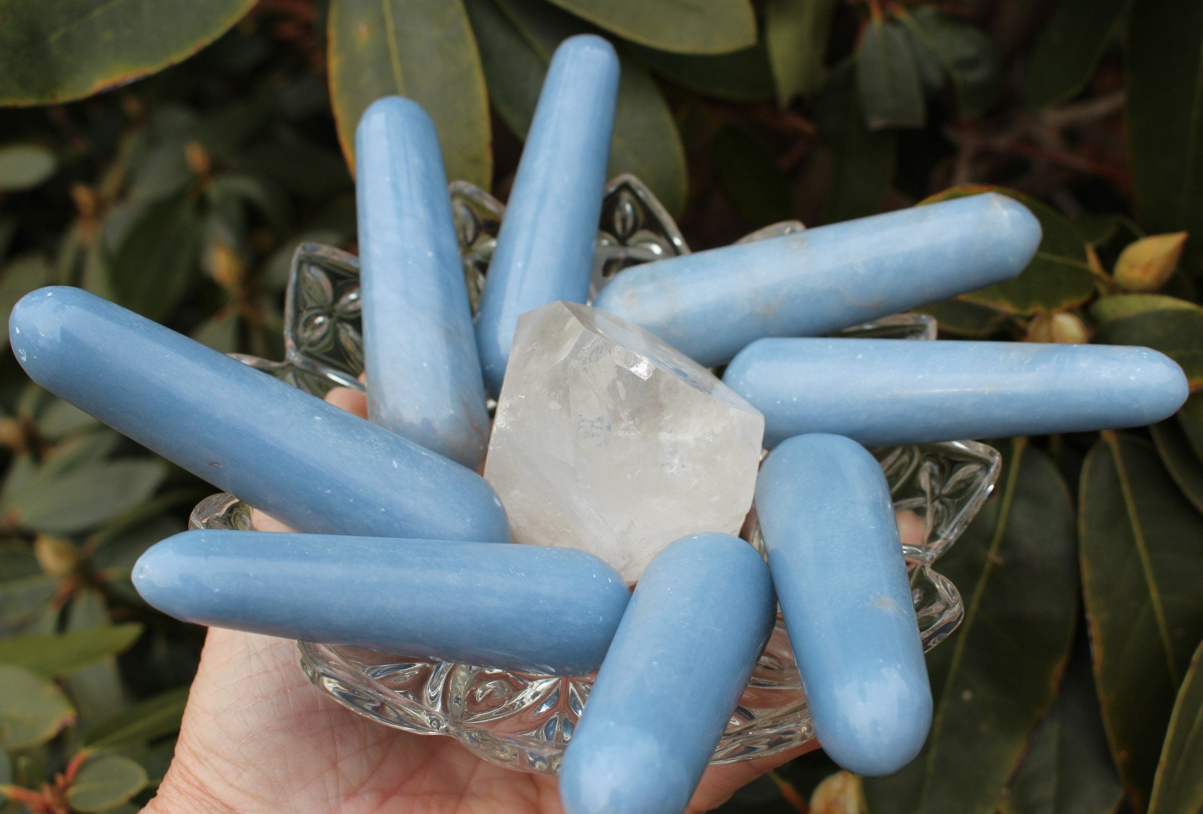 Angelite Gemstone Massage Healing Wand, Personal Massage & Reflexology Tool with a Tapered End, Smoothly Polished, Sky Blue Natural Color!