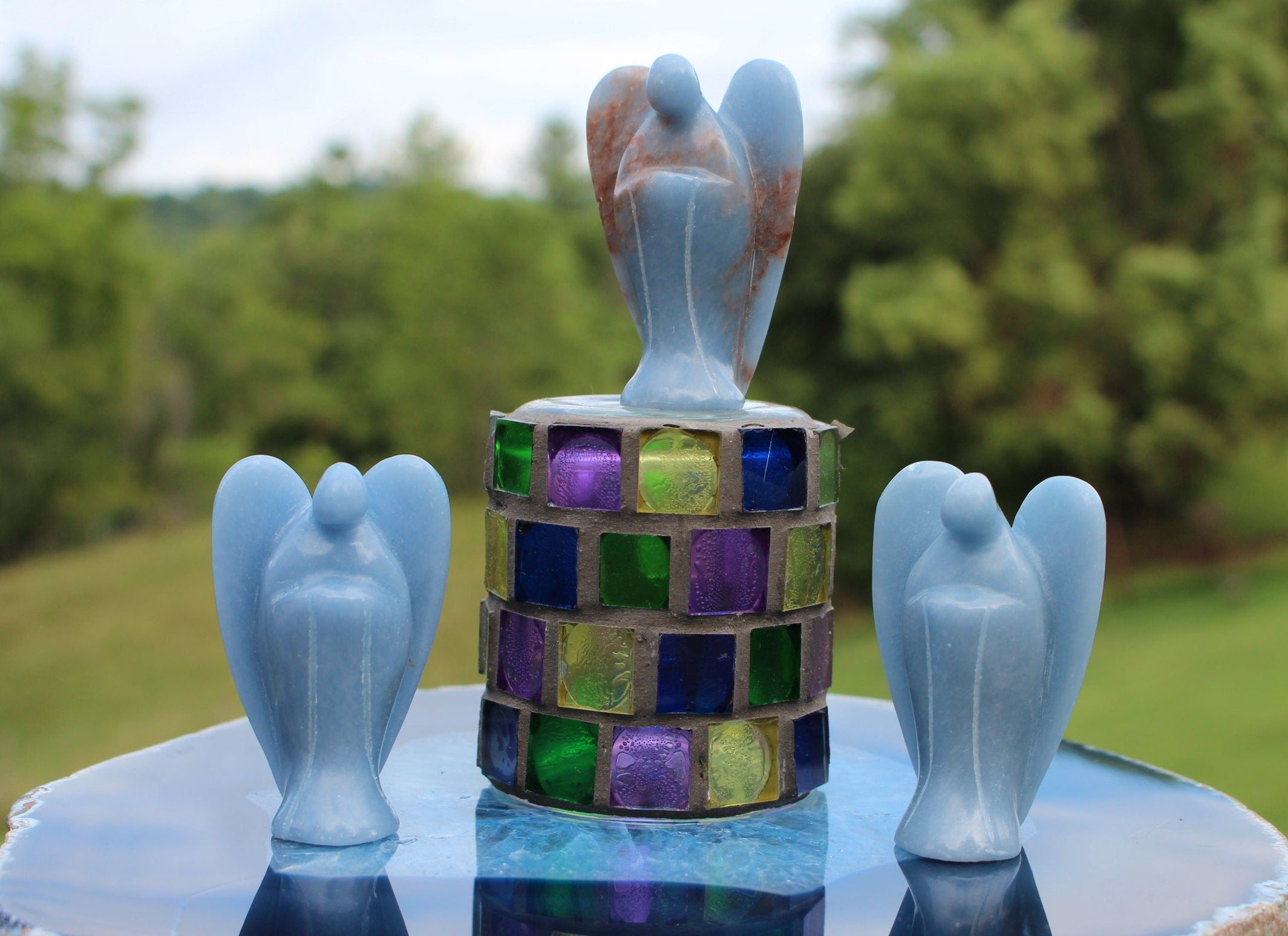 Angelite Guardian Angel, Protection Figurine, Gemstone Angel Keepsake, Memento, Natural Sky Blue Color, Gift for Mom.