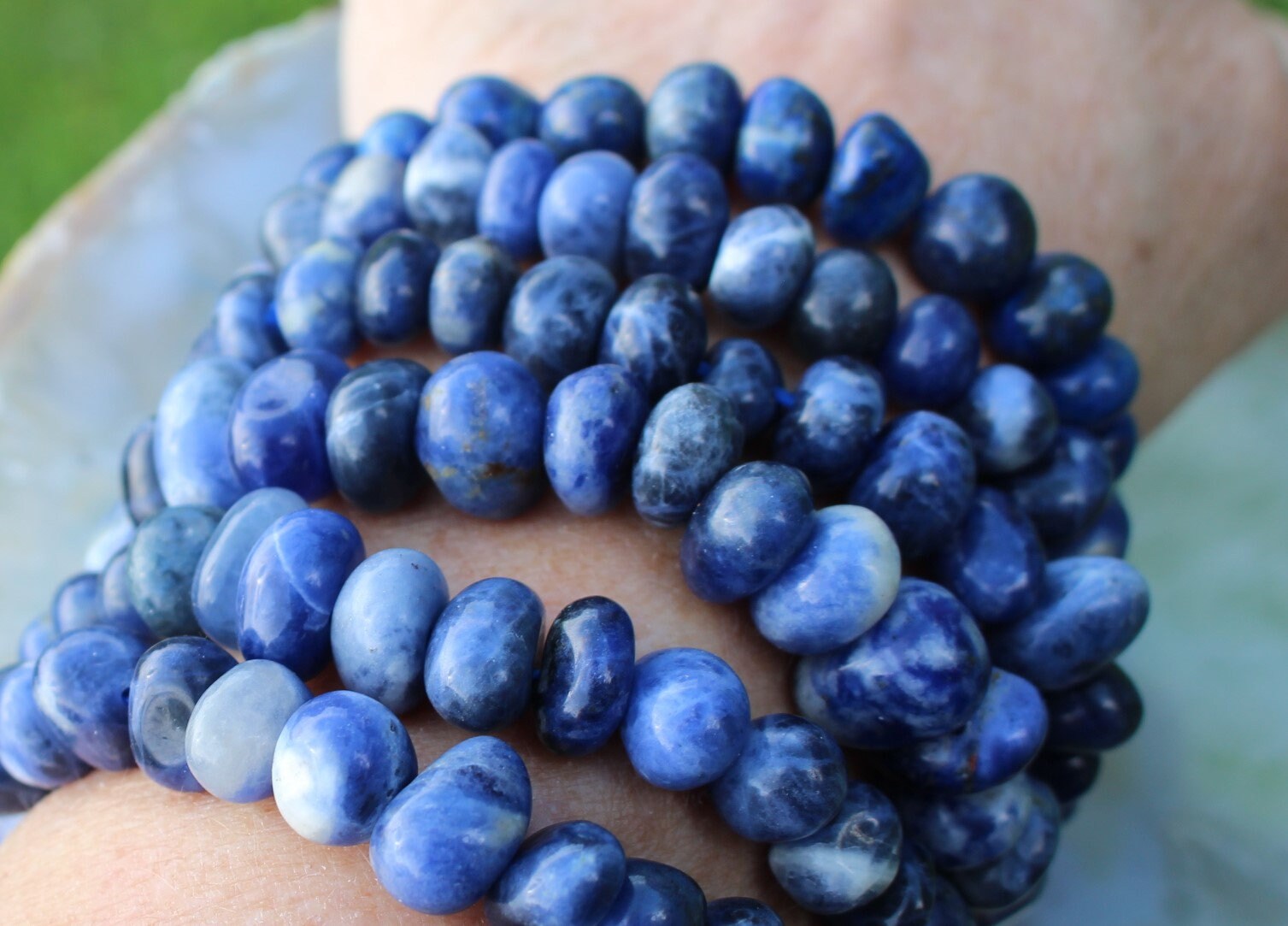 Handmade Sodalite Stretch Bracelet, Fits Most Wrists, Polished Crystal-Gemstone Bracelet, Deep Blue Night Sky Color, Chakra Jewelry.
