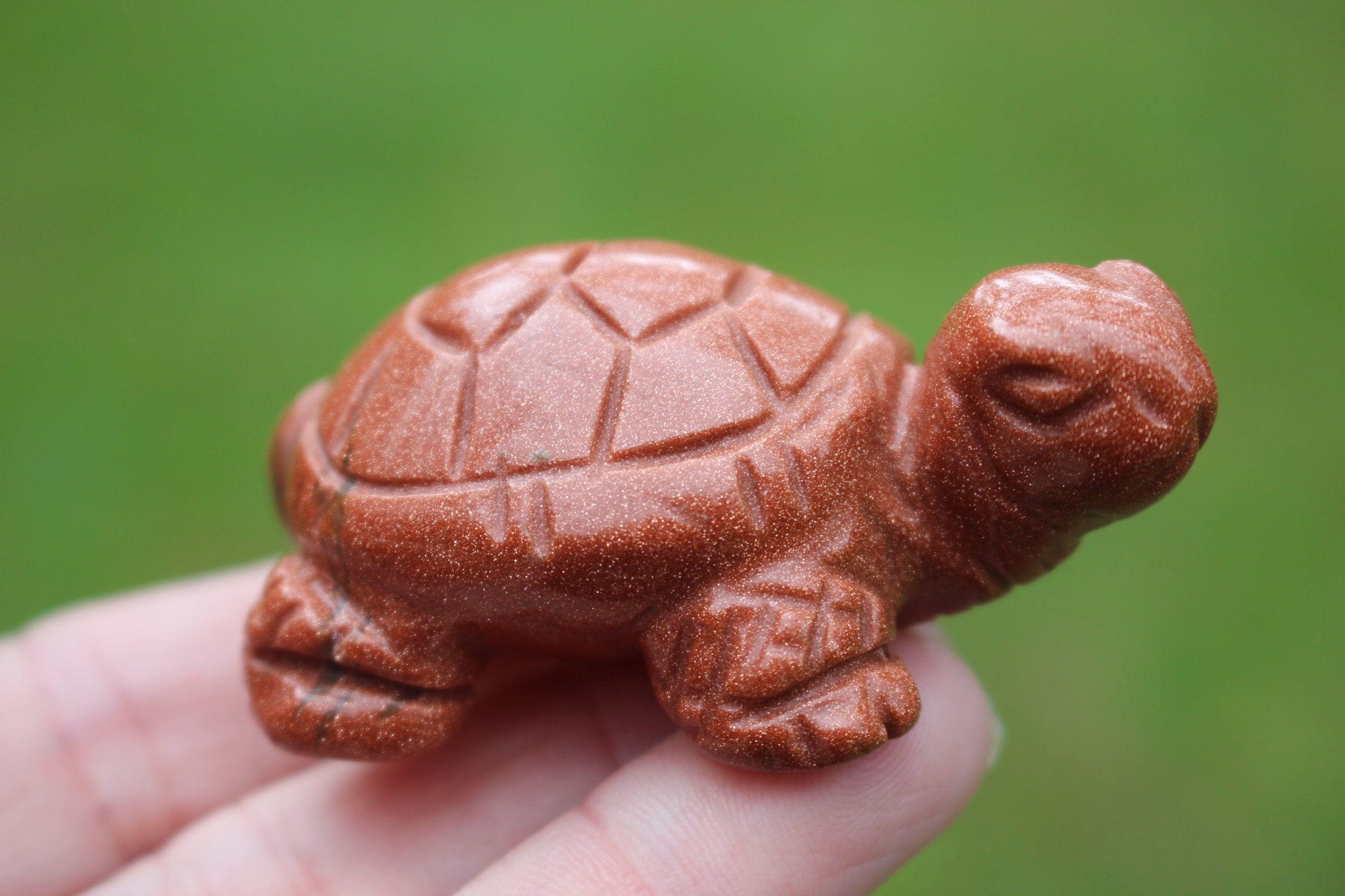 Large Carved Goldstone Turtle, Gemstone Crystal Totem Animal, Use in Fairy and Crystal Gardens, Altars Home Decor. Collectible Figurine