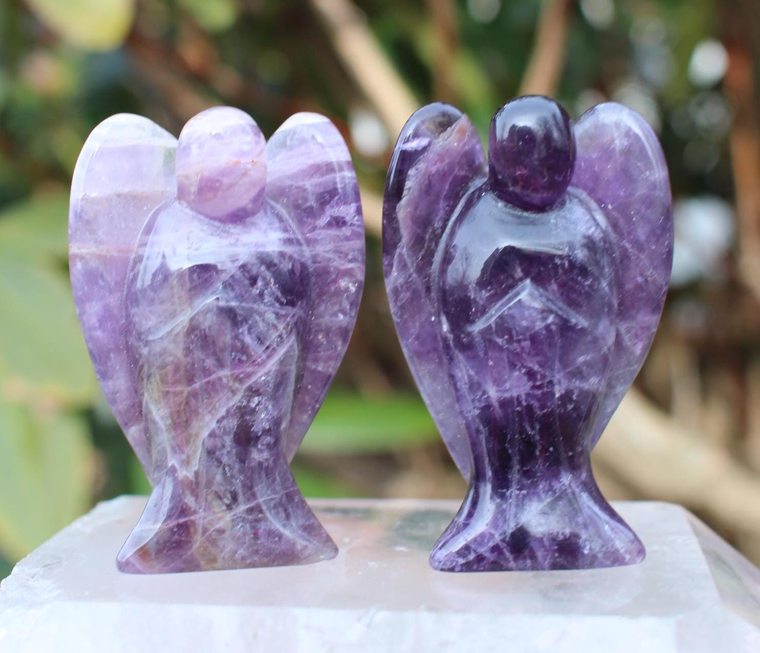 Extra Large Dark Amethyst Guardian Angel-Carved Crystal Angel Figurine, Gemstone Keepsake, Protection Stone, AAA quality- 3.0 in tall