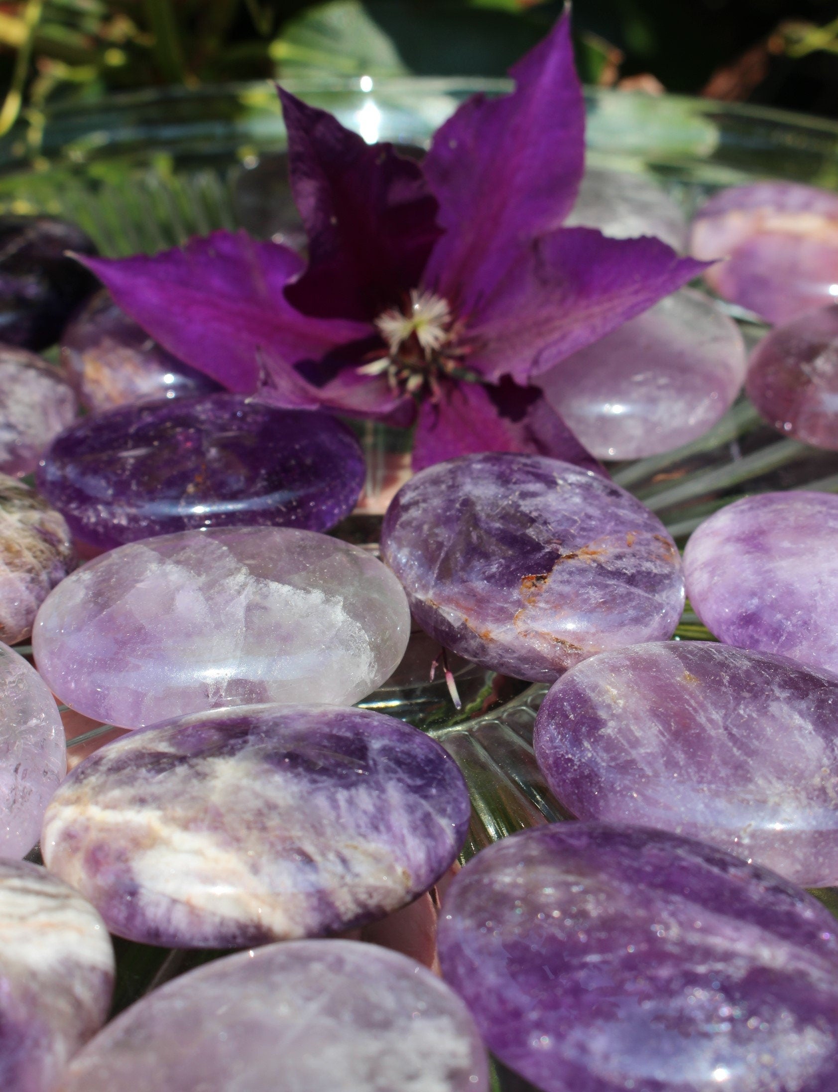 Amethyst Palm Stones, Polished Oval Worry Stone, Crystal Grids.