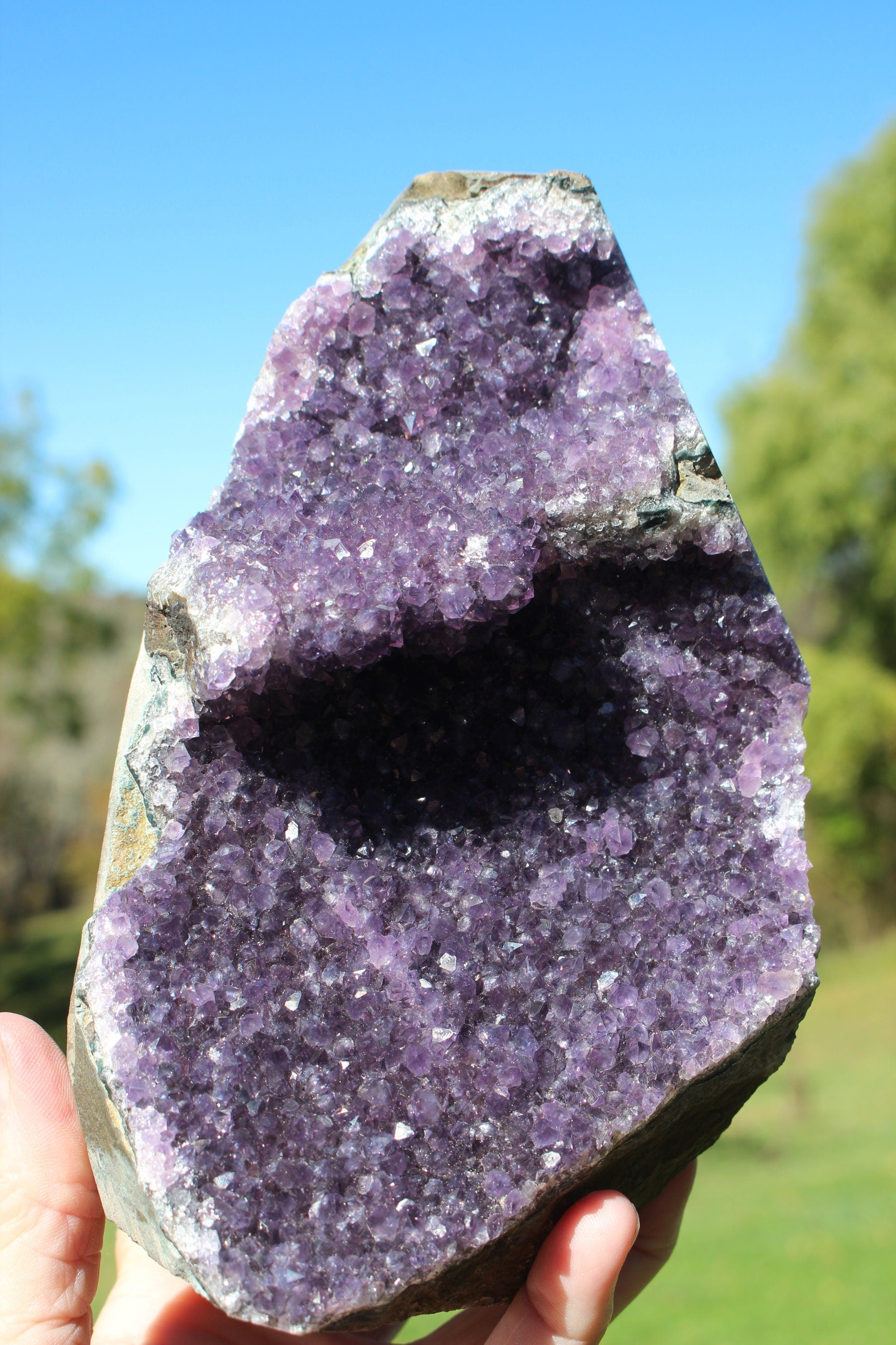 Amethyst Geode Cathedral, Crystal Gemstone Cluster, Boho Home Décor, Deep Purple Druzy Specimen w/ Ledges. 4 lb.'s!