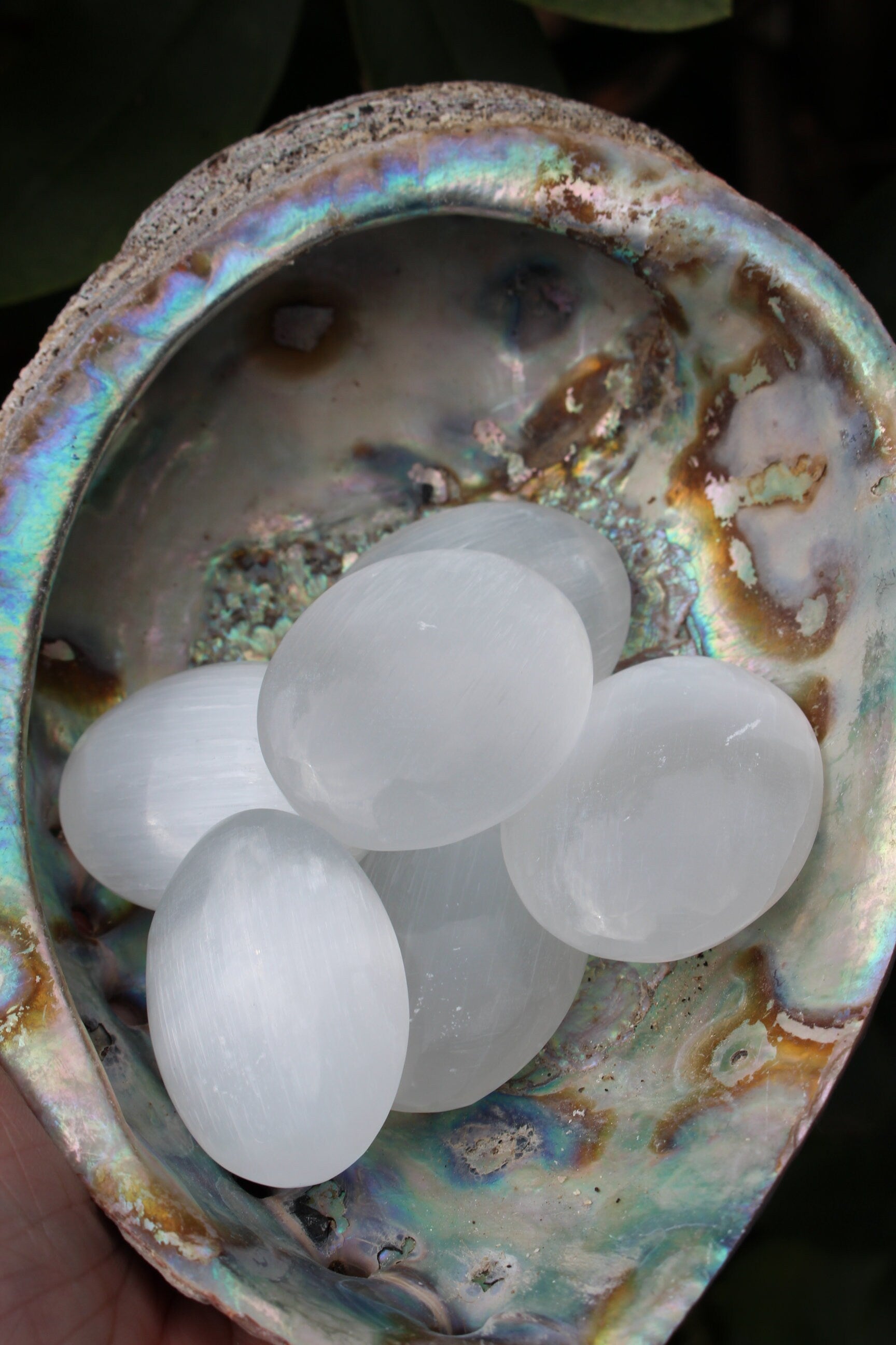 Pair of Selenite Palm Stones, Worry Stones, Crystal White Meditation Stones, Smooth Polish feels great in your hands. Nice Stocking Stuffer!