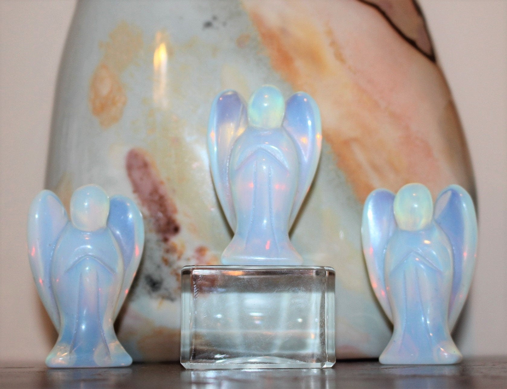 Opalite Guardian Angel, Crystal Angel Figurine, Pocket Angel Totem, Protection Gemstone. Keepsake Memento, 2.0 inches tall.