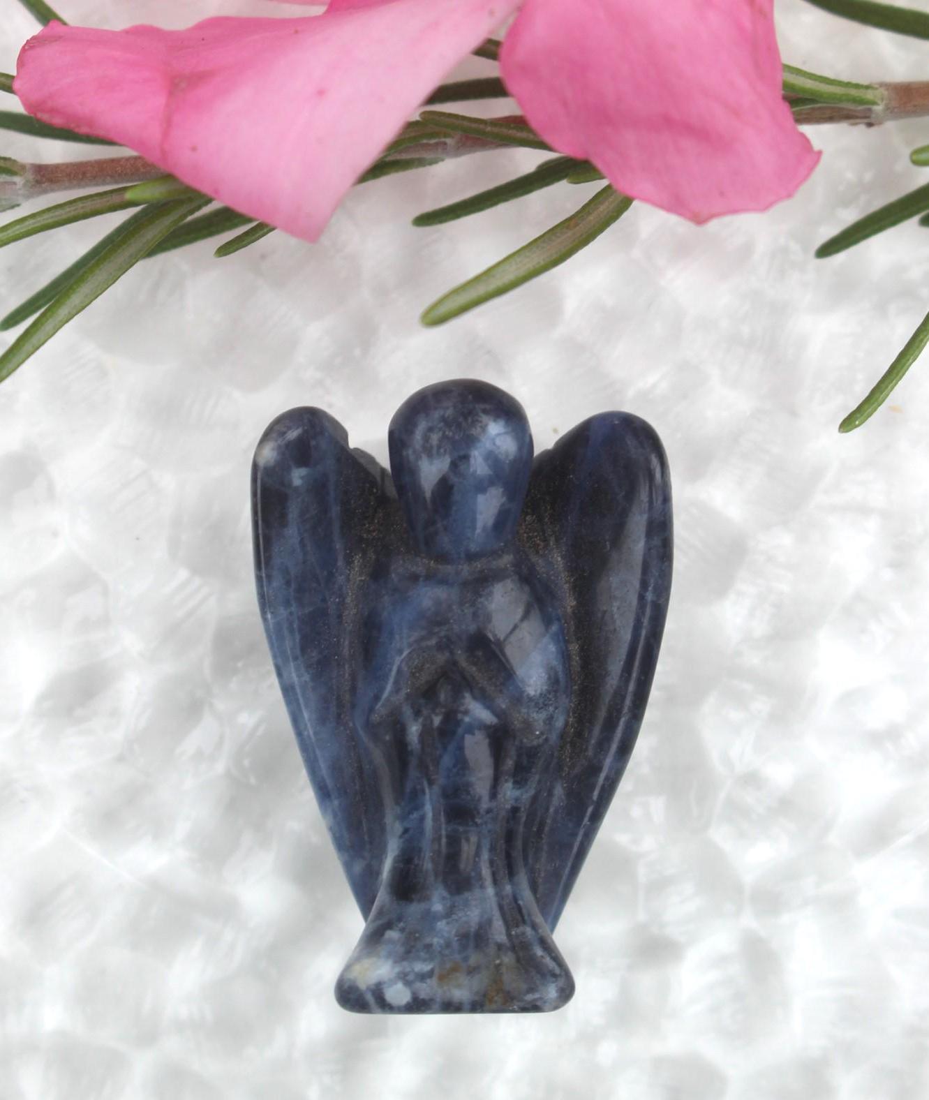 Sodalite Guardian Angel, Small Crystal Angel Figurine, Protection- Comfort- Remembrance- Gemstone, Keepsake Memento, 1.5 inch.
