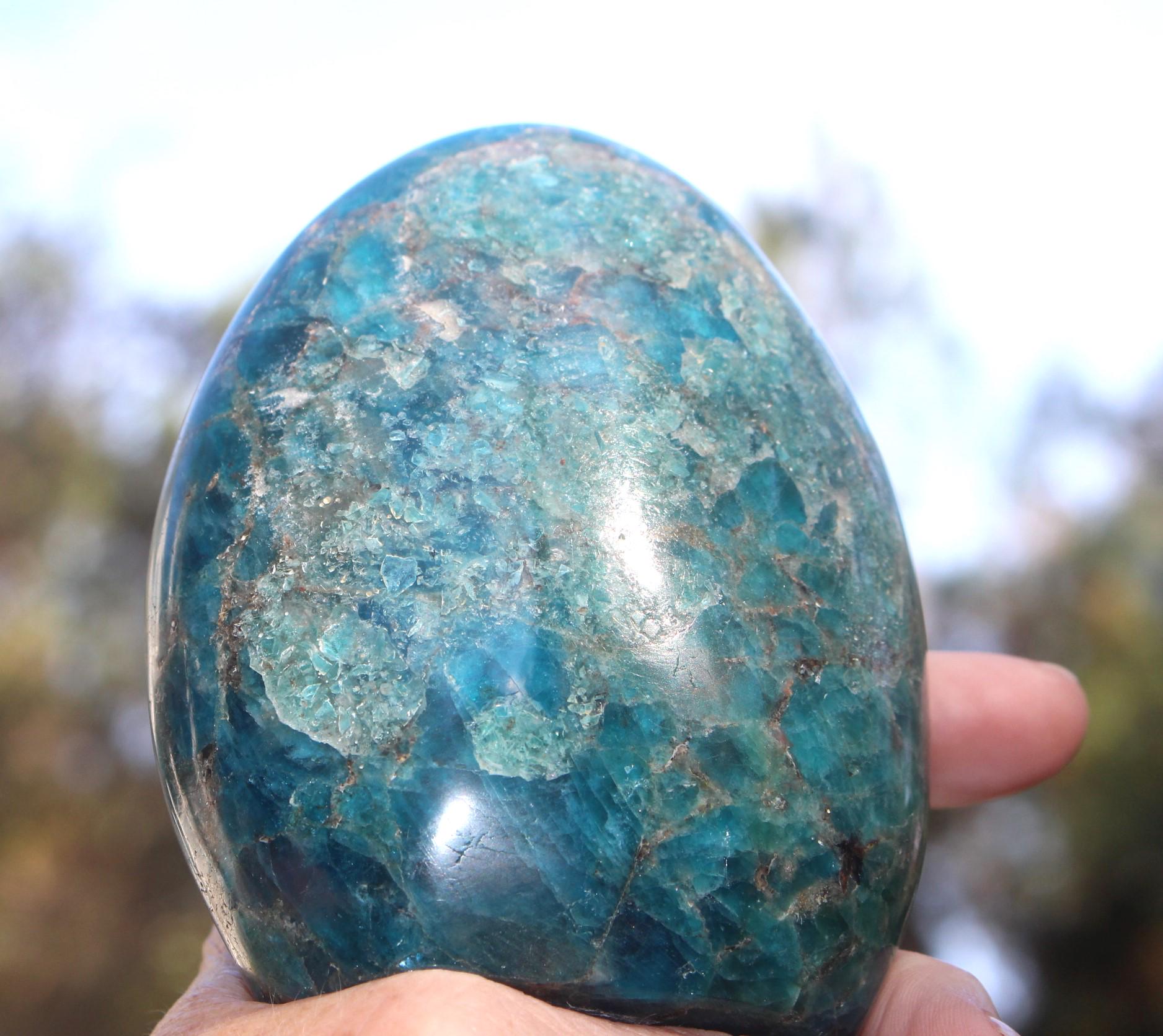 Blue Apatite Tower Obelisk, Polished Gemstone Specimen, Self Standing Crystal.