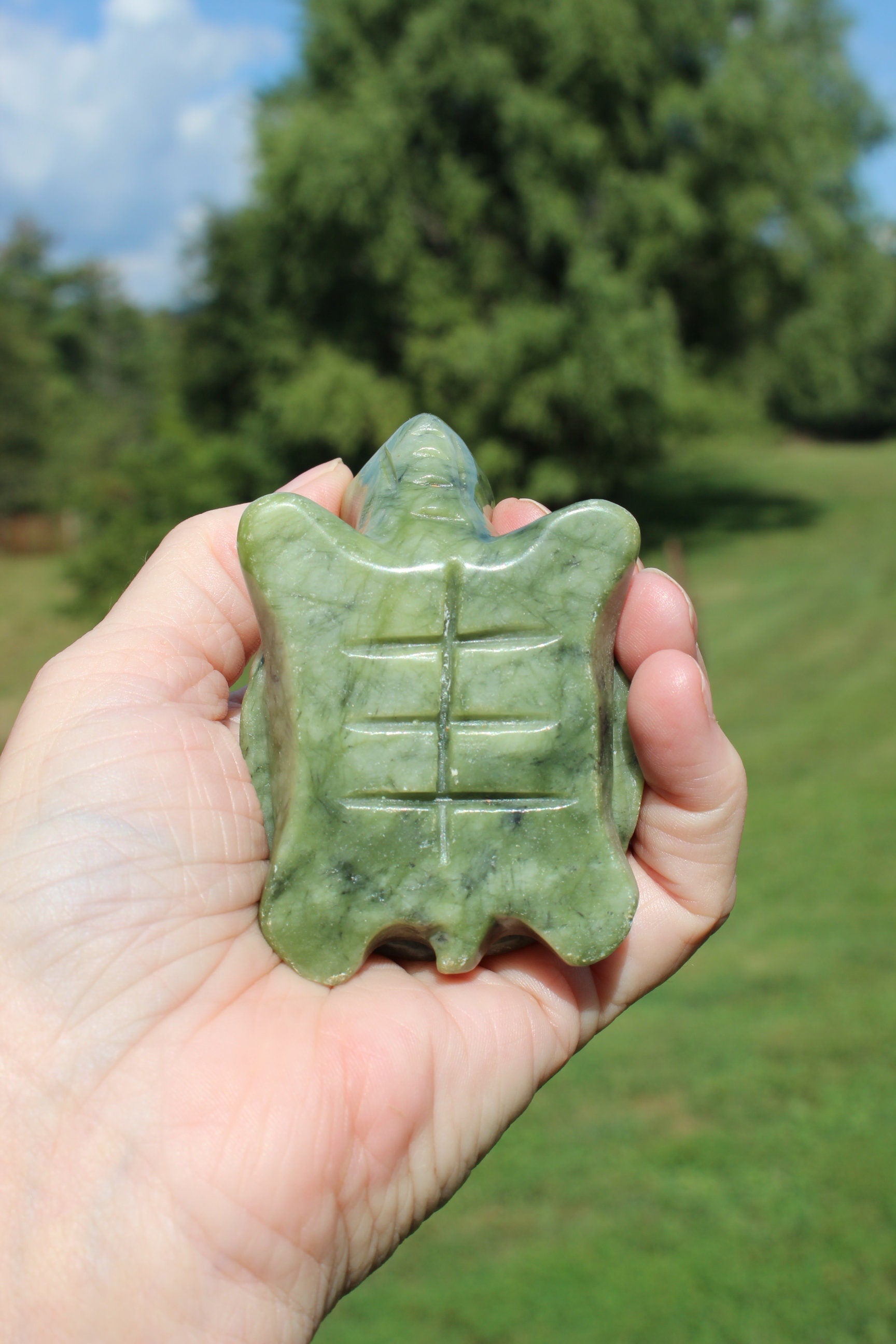 Carved Gemstone Turtle Figurine, Green Serpentine Totem, Ex Large Woodland Animal, for Terrariums, Crystal Home Décor. Collectible.