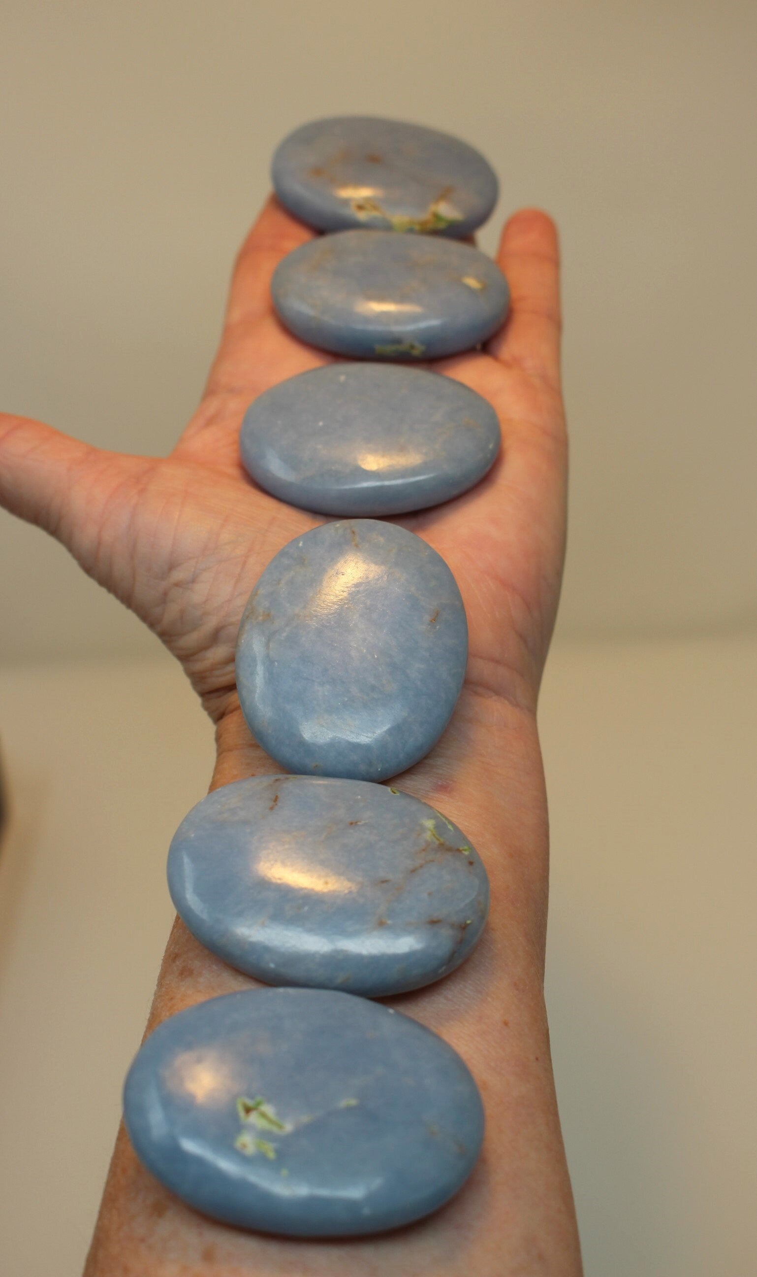 Angelite Palm Stone, Meditation Crystal, Peruvian Anhydrite, Natural Blue Color Gemstone, Altars, Grids, Mandalas!