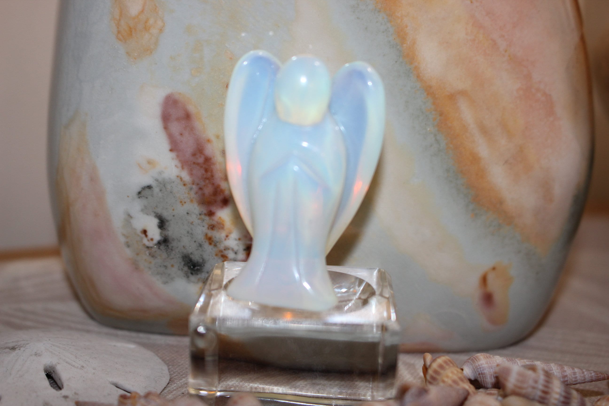 Opalite Guardian Angel, Crystal Angel Figurine, Pocket Angel Totem, Protection Gemstone. Keepsake Memento, 2.0 inches tall.