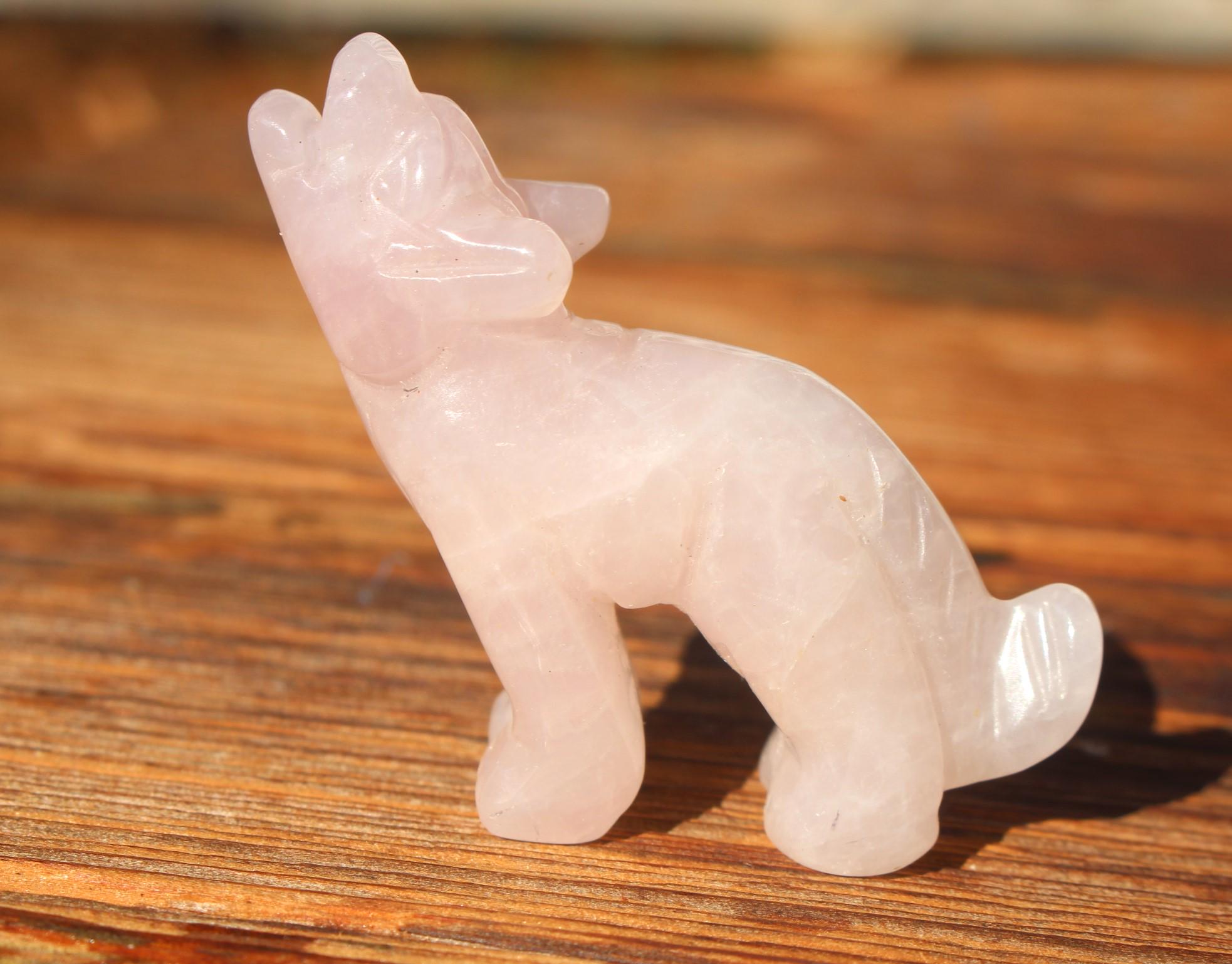 Pair of Rose Quartz and Aventurine Gemstone Howling Wolves, Beautiful Devoted Pair. Lovely Gift.