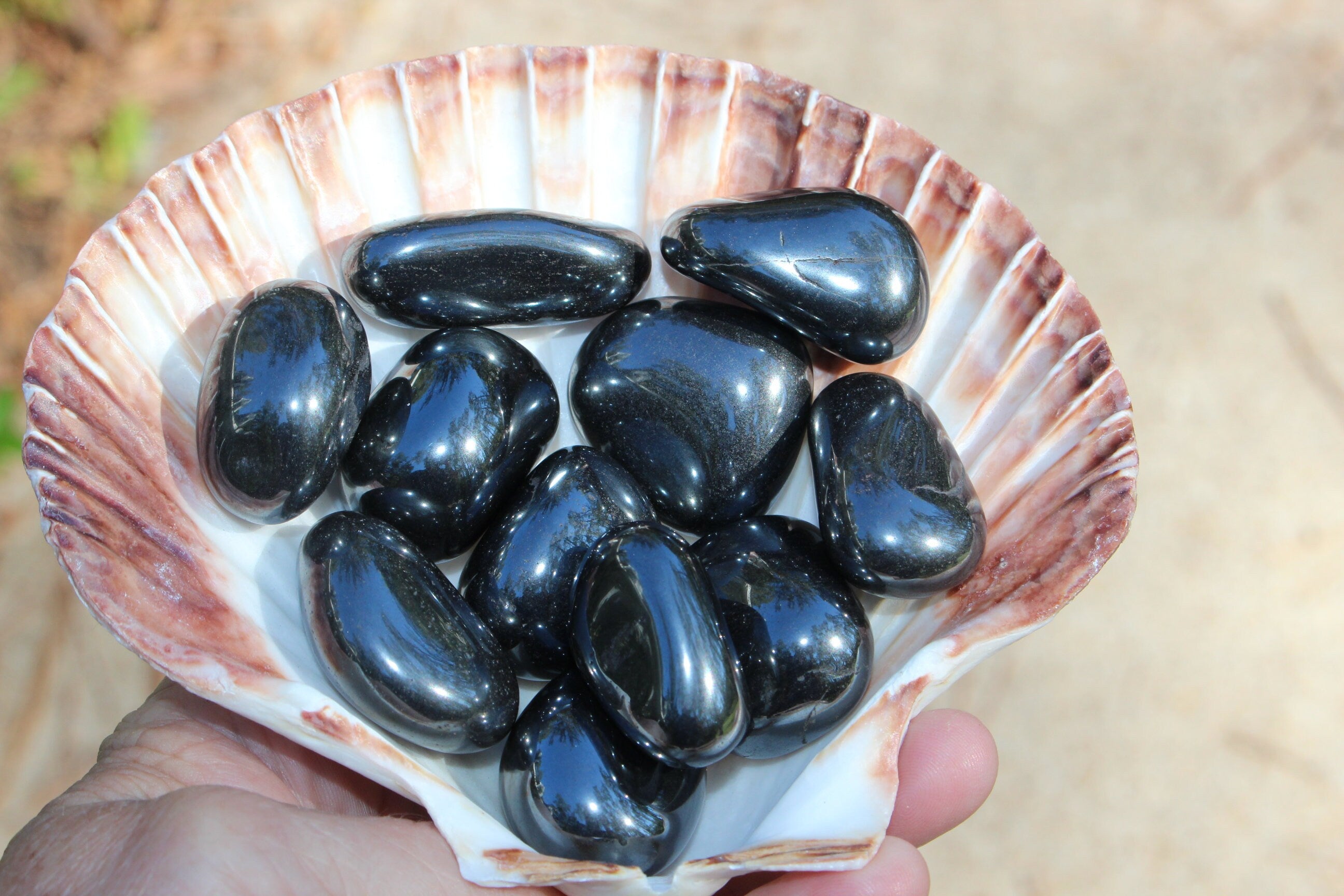 Tumbled Hematite Pebbles, Three Extra Large Polished Gemstone Nuggets.