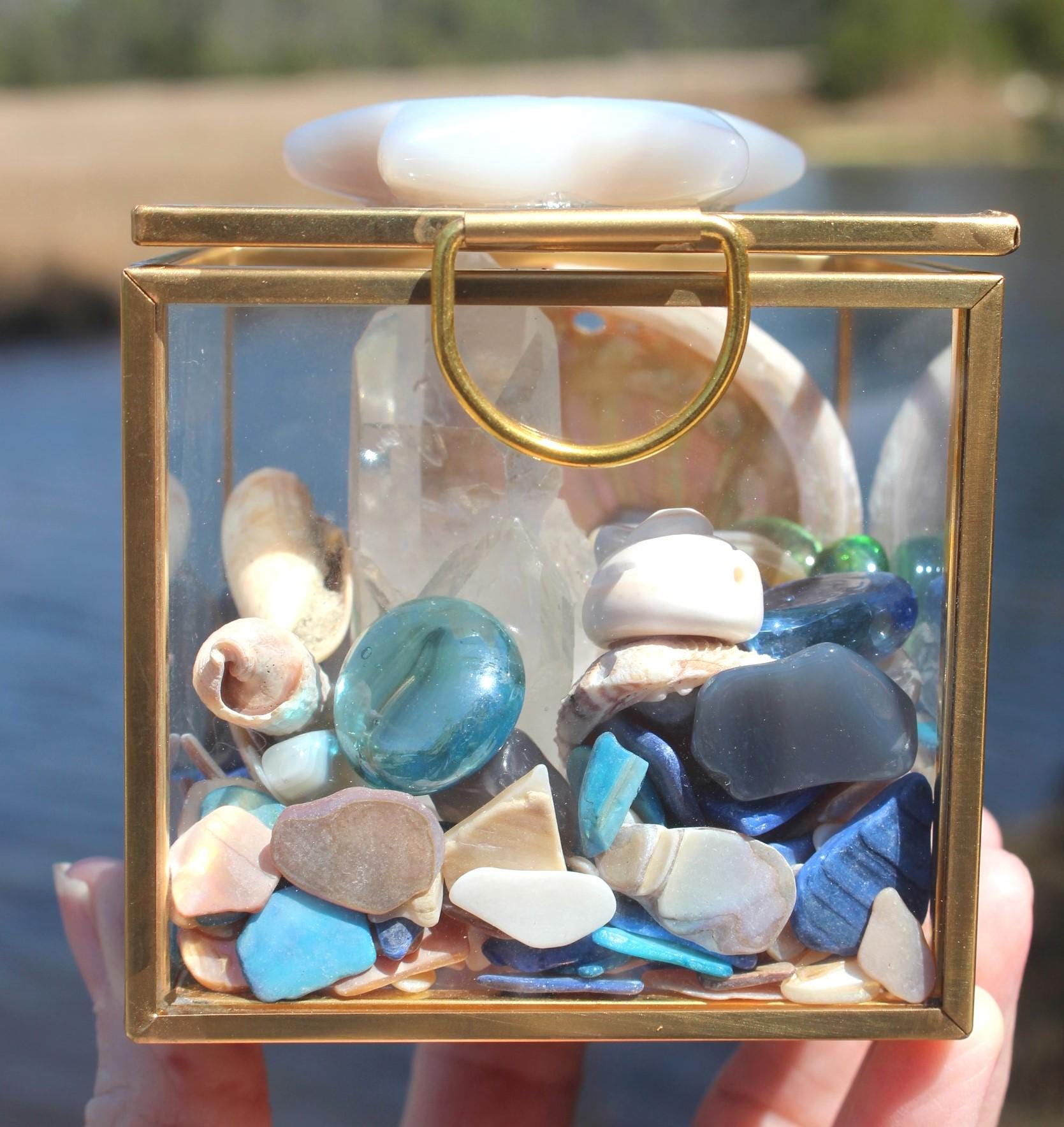 Mermaid Treasure Trove Quartz & Shell Crystal Terrarium Box, Star Agate, Crystals, Abalone Shell, Nature Relaxation Gift, Beachy Vibe Décor