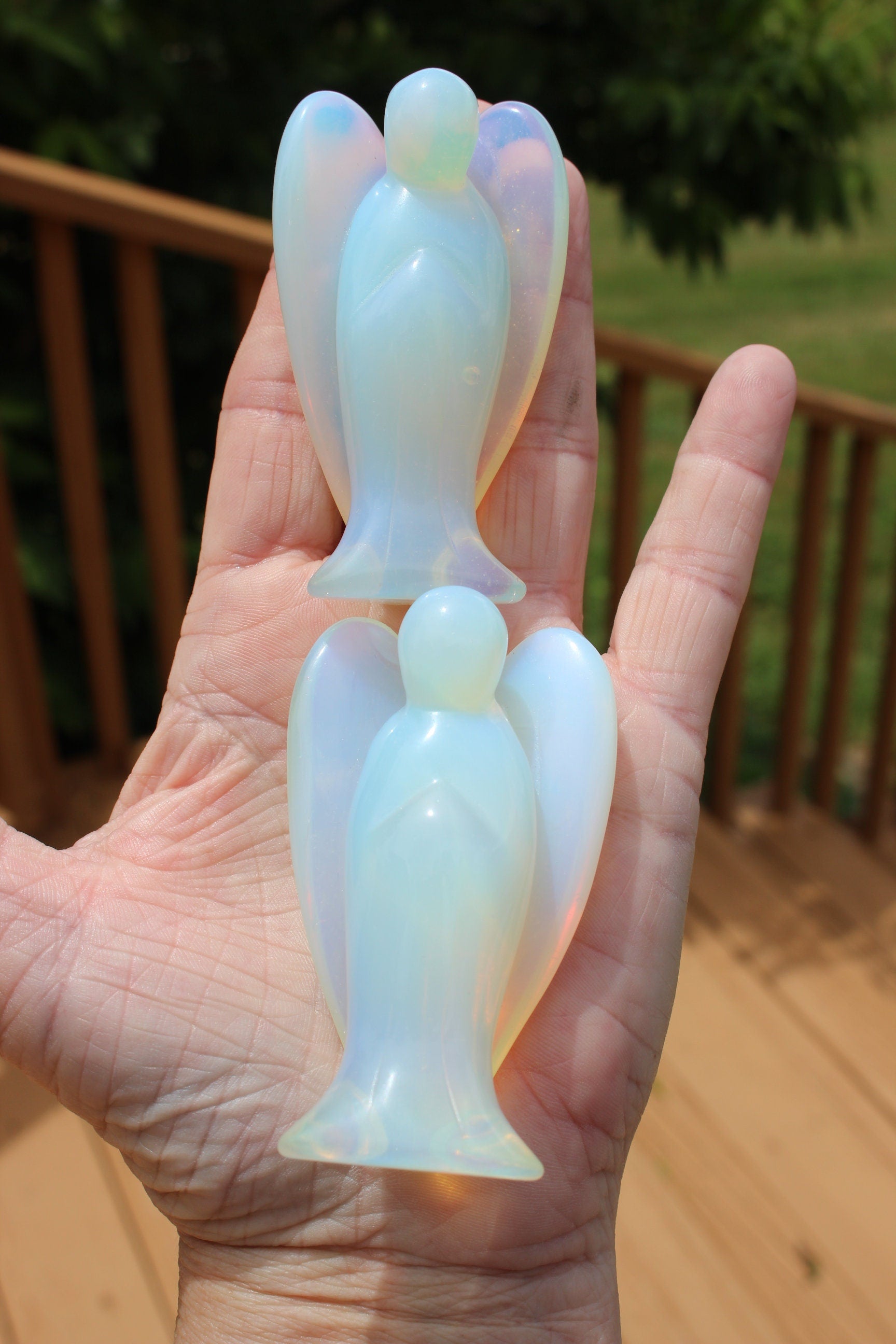 Extra Large Opalite Guardian Angel, Crystal Angel Figurine, Pocket Stone, Protection Gemstone. Keepsake Memento, 3.0 inches tall. Ships Free
