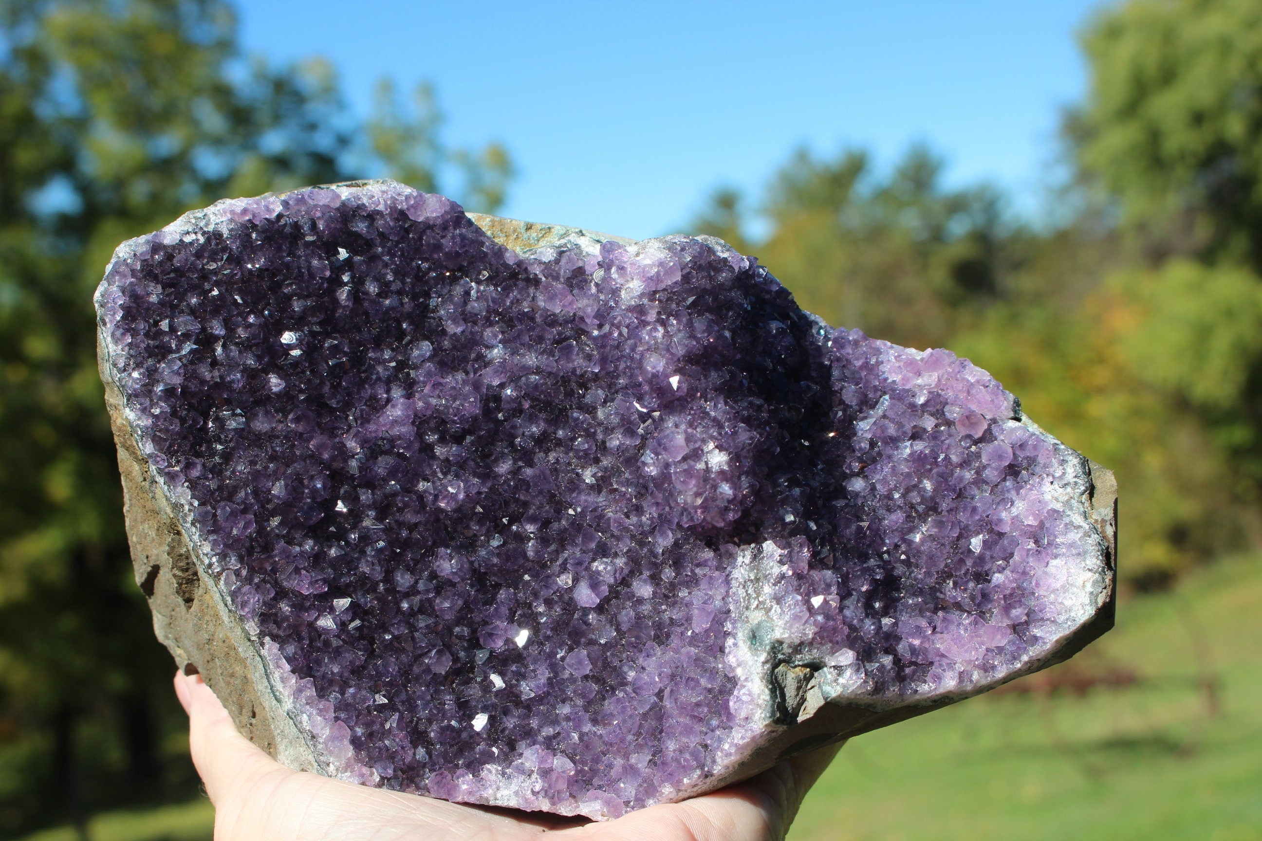 Amethyst Geode Cathedral, Crystal Gemstone Cluster, Boho Home Décor, Deep Purple Druzy Specimen w/ Ledges. 4 lb.'s!