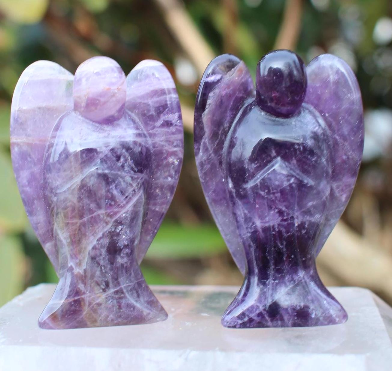 Extra Large Dark Amethyst Guardian Angel-Carved Crystal Angel Figurine, Gemstone Keepsake, Protection Stone, AAA quality- 3.0 in tall
