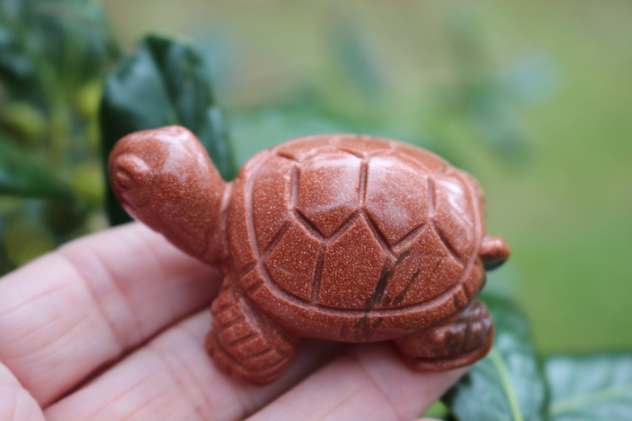 Large Carved Goldstone Turtle, Gemstone Crystal Totem Animal, Use in Fairy and Crystal Gardens, Altars Home Decor. Collectible Figurine