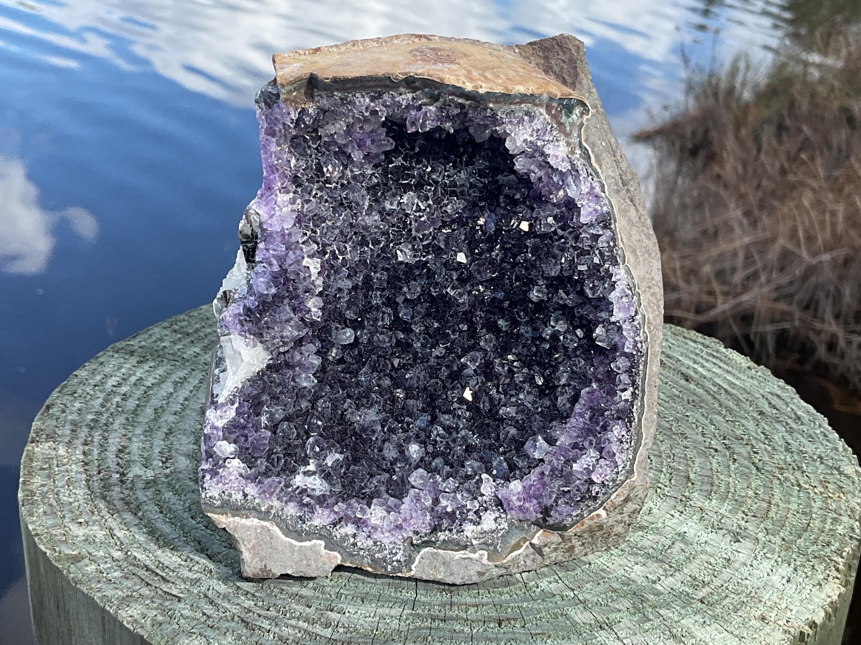 Amethyst Geode Crystal Tower, Deep Purple Self Standing Cathedral for Boho Crystal Home-Office Décor, 2.0 lbs. Free Shipping!