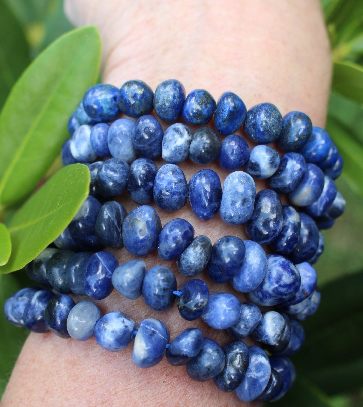 Handmade Sodalite Stretch Bracelet, Fits Most Wrists, Polished Crystal-Gemstone Bracelet, Deep Blue Night Sky Color, Chakra Jewelry.