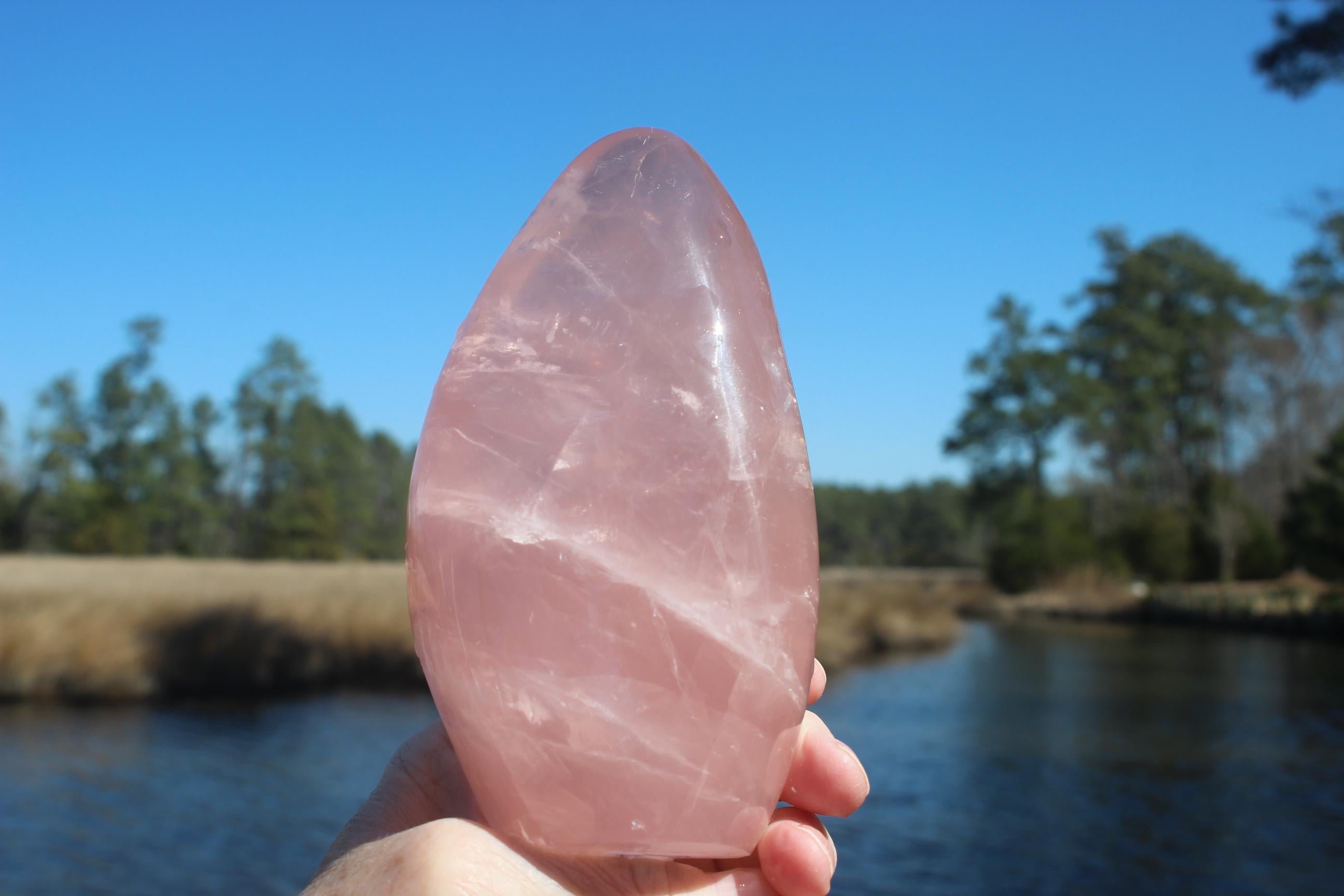 Large Rose Quartz Polished Tower Specimen. Free Form Obelisk for Home Décor.