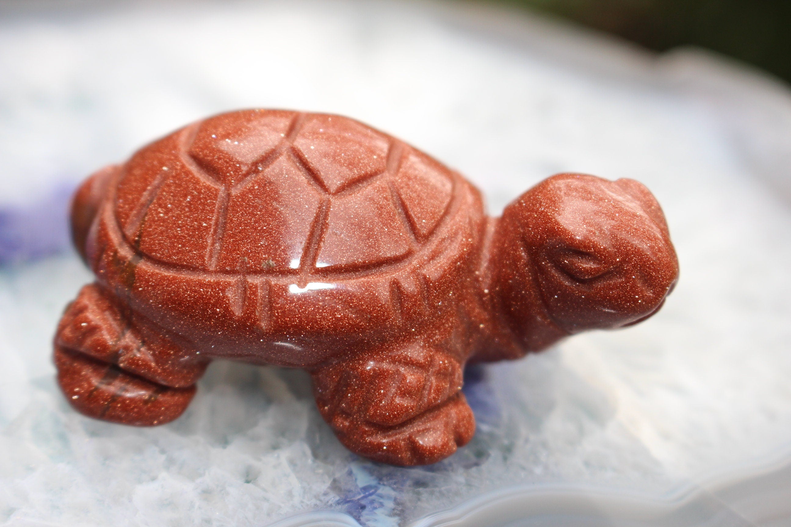 Large Carved Goldstone Turtle, Gemstone Crystal Totem Animal, Use in Fairy and Crystal Gardens, Altars Home Decor. Collectible Figurine