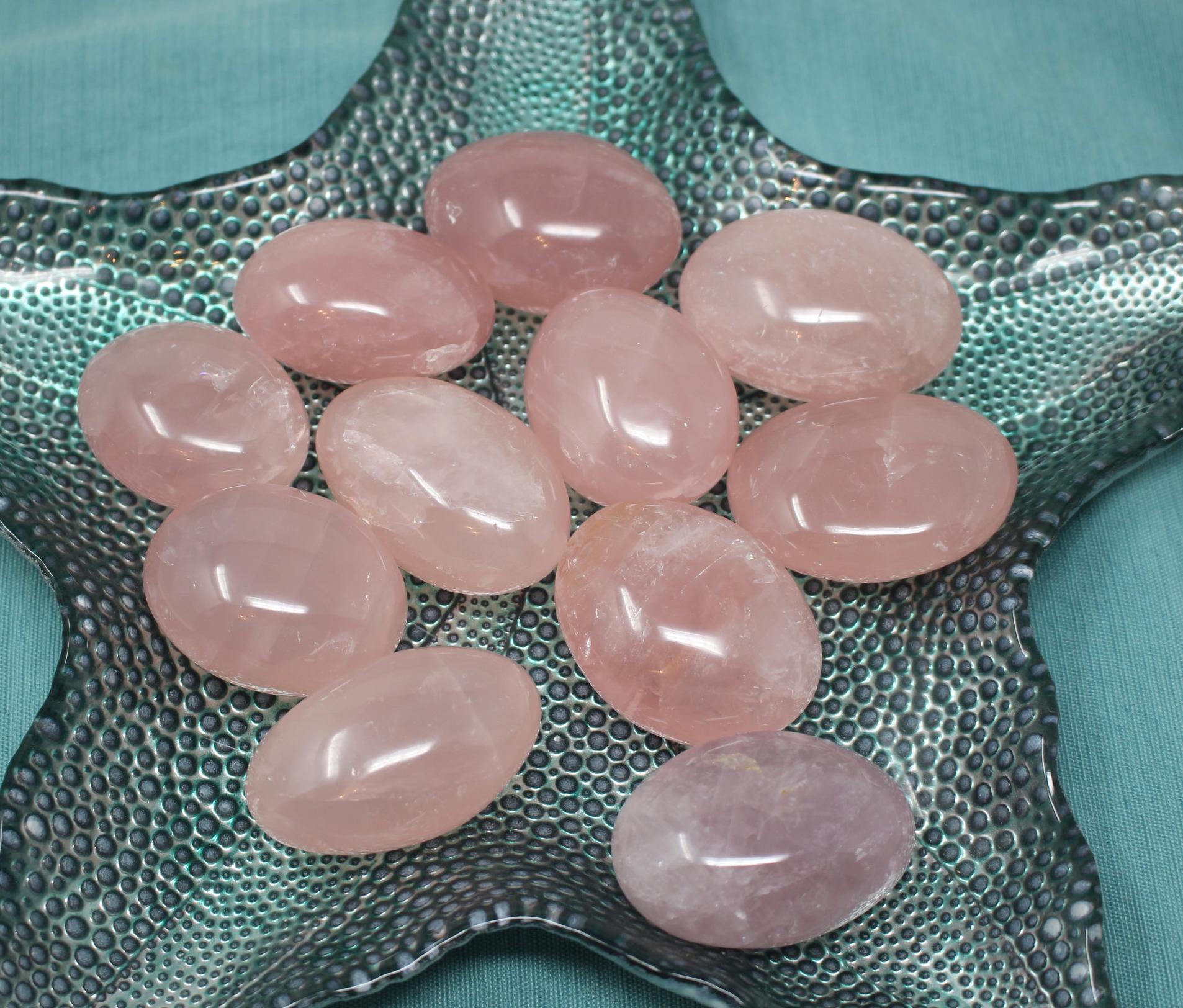 Rose Quartz Palm Stone, Meditation Stone, Puffy Rose Quartz Gallet, Large Pocket Stone- Nice Color & Polish.