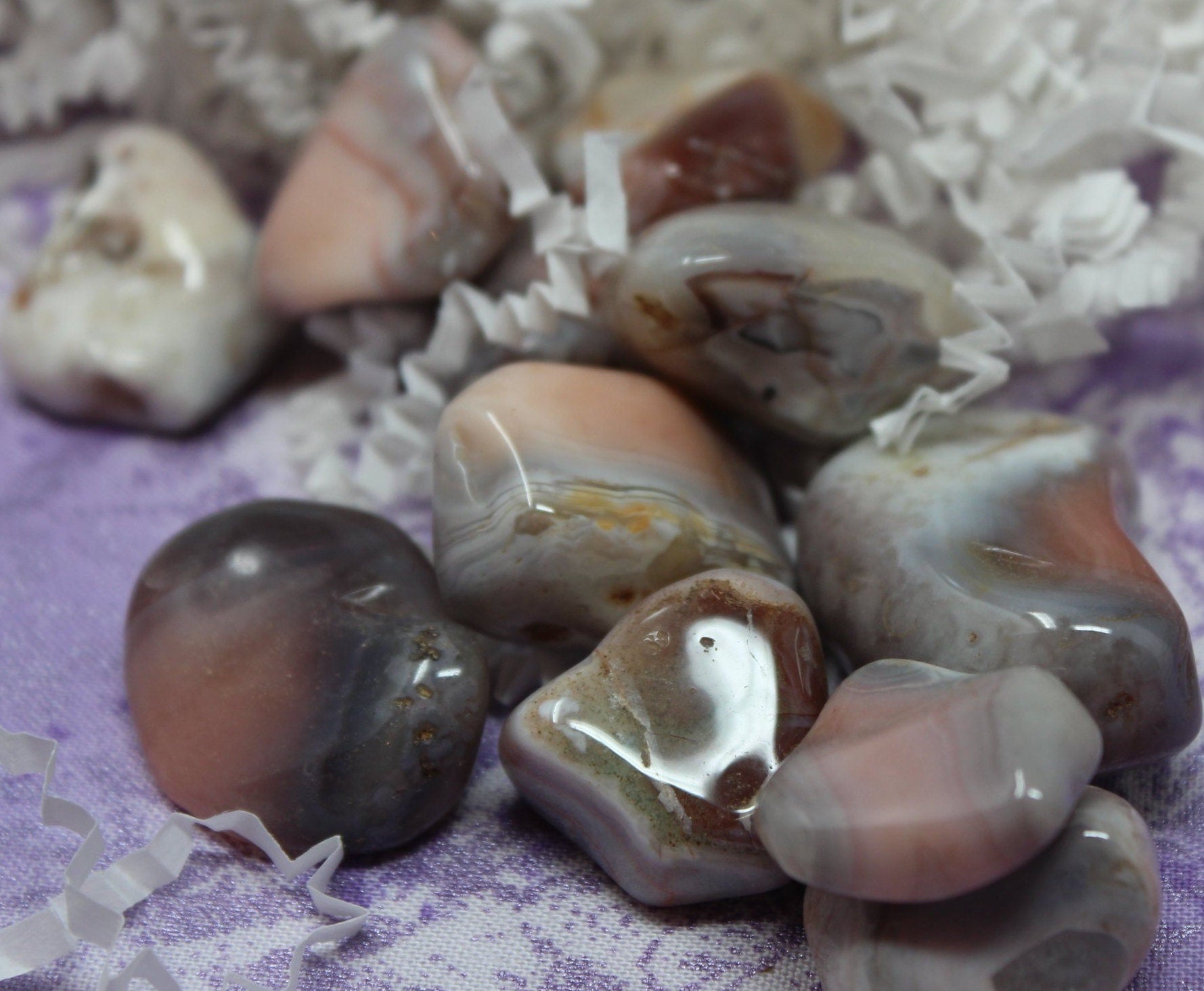 Pink Botswana Agate Nuggets, Four Polished Pebble Gemstones.
