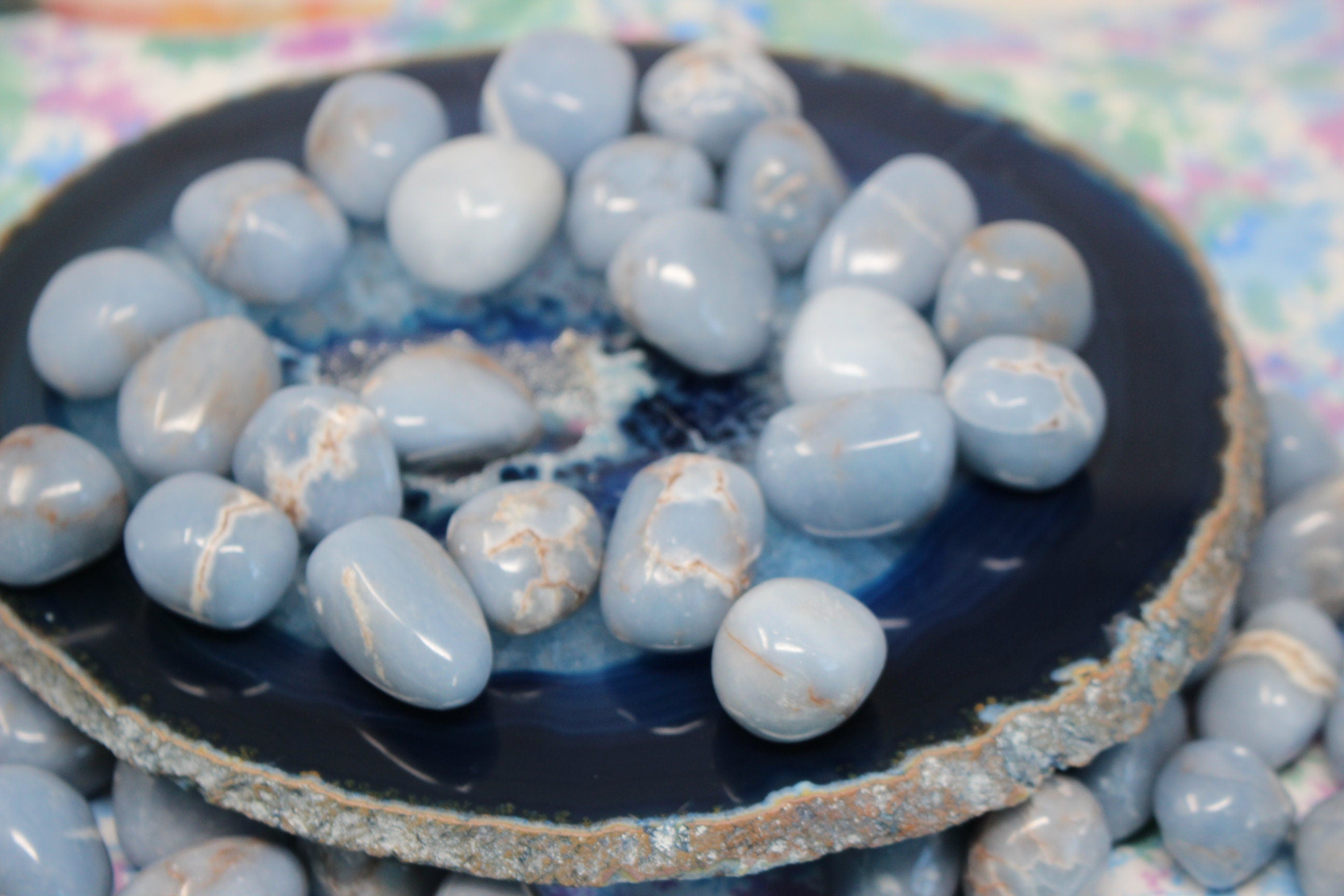 Angelite Crystal Nuggets, Peruvian Tumbled Polished Stones- Rocks, Blue Anhydrate, Altars Grids, Three Stones Each -1.5 oz -2.0 oz
