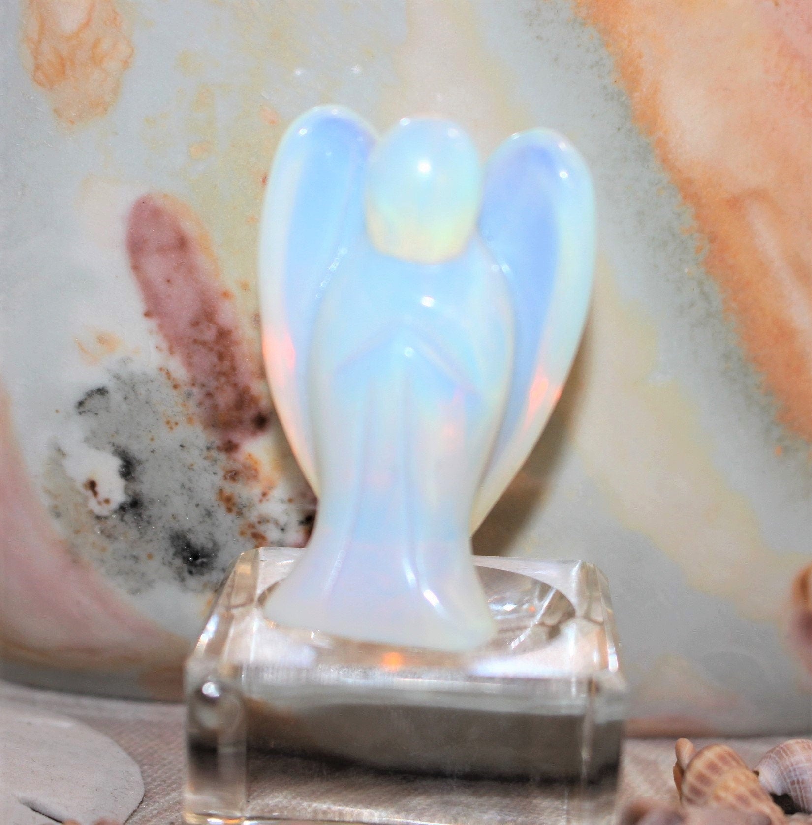 Opalite Guardian Angel, Crystal Angel Figurine, Pocket Angel Totem, Protection Gemstone. Keepsake Memento, 2.0 inches tall.