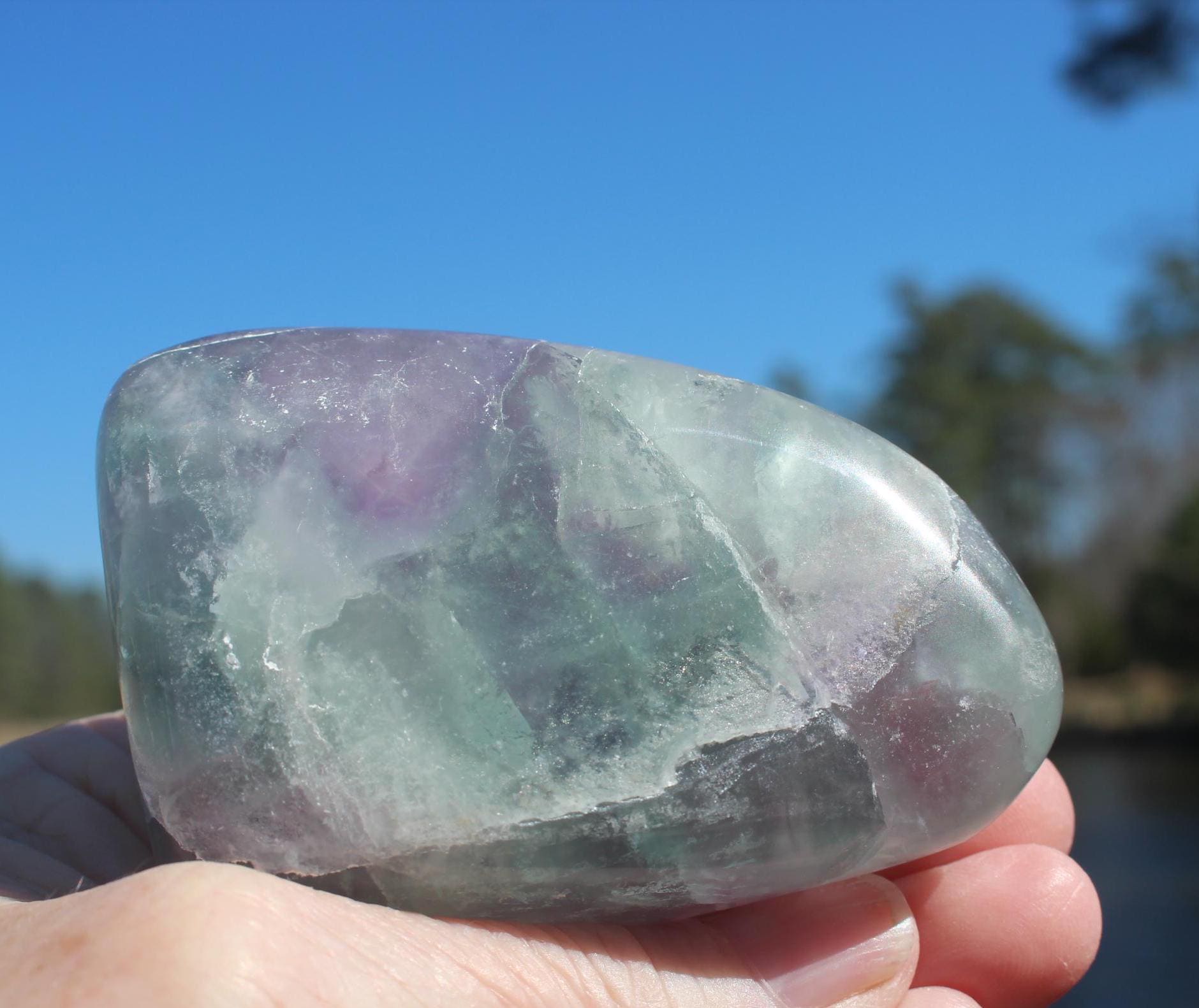 Large Free Form Fluorite Crystal Rock Specimen, Polished Fluorite Gemstone, Purple Green Translucent Gem. Great Buy!