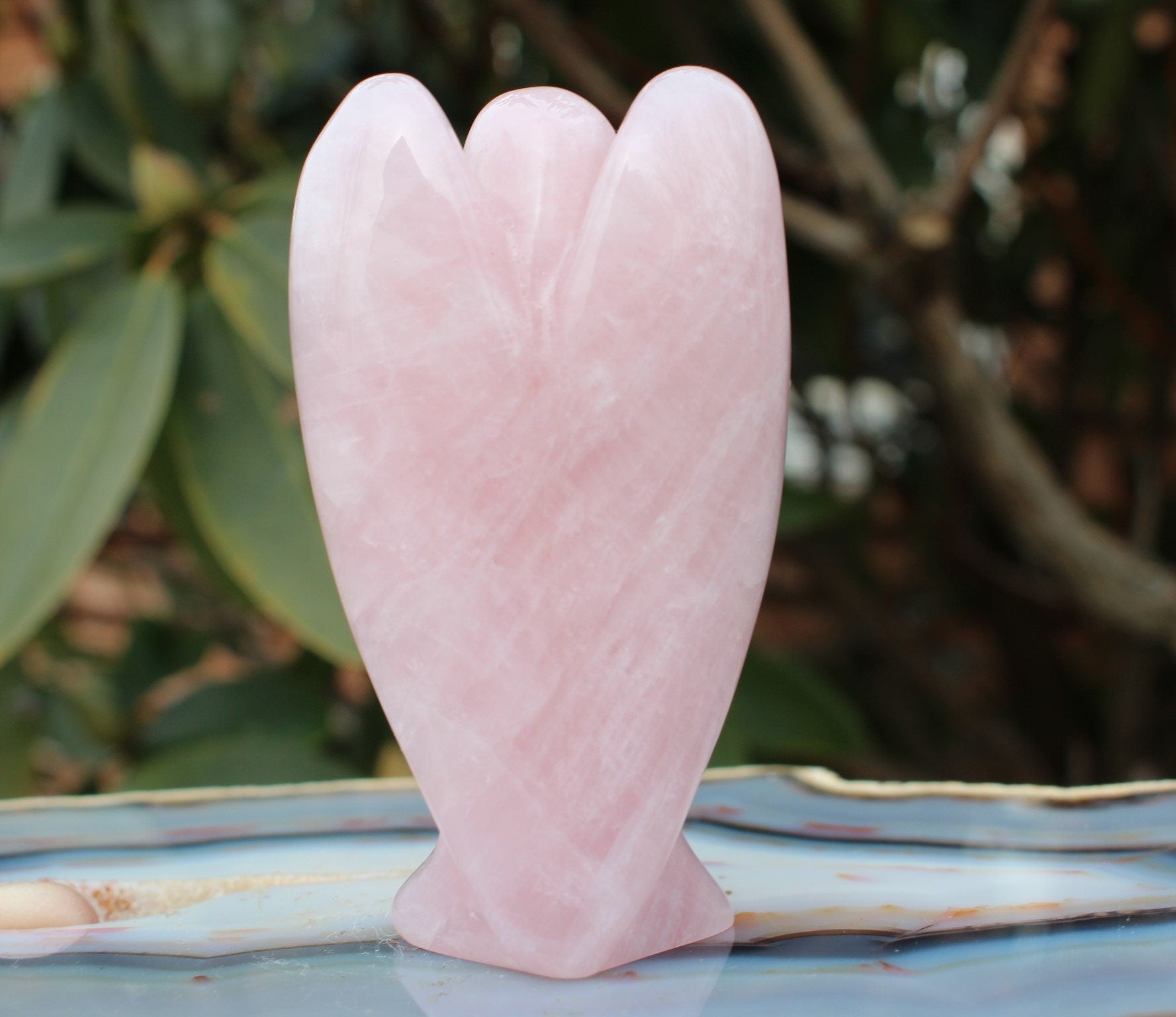Large 3 inch Rose Quartz Guardian Angel, Carved Crystal Angel Figurine Stature, Protection Remembrance Love Comfort Stone. Keepsake Memento!