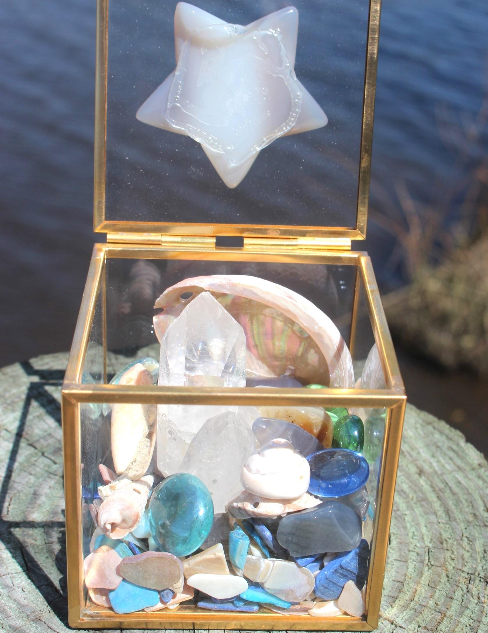 Mermaid Treasure Trove Quartz & Shell Crystal Terrarium Box, Star Agate, Crystals, Abalone Shell, Nature Relaxation Gift, Beachy Vibe Décor