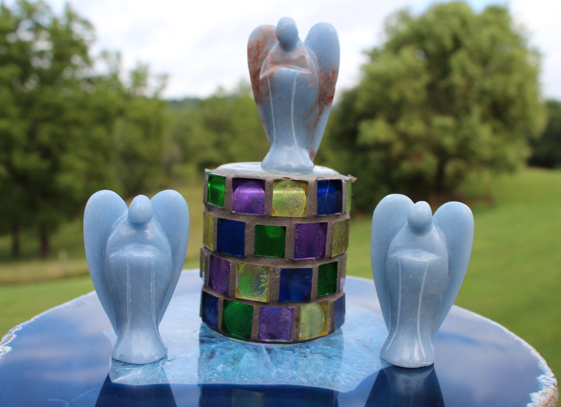 Angelite Guardian Angel, Protection Figurine, Gemstone Angel Keepsake, Memento, Natural Sky Blue Color, Gift for Mom.